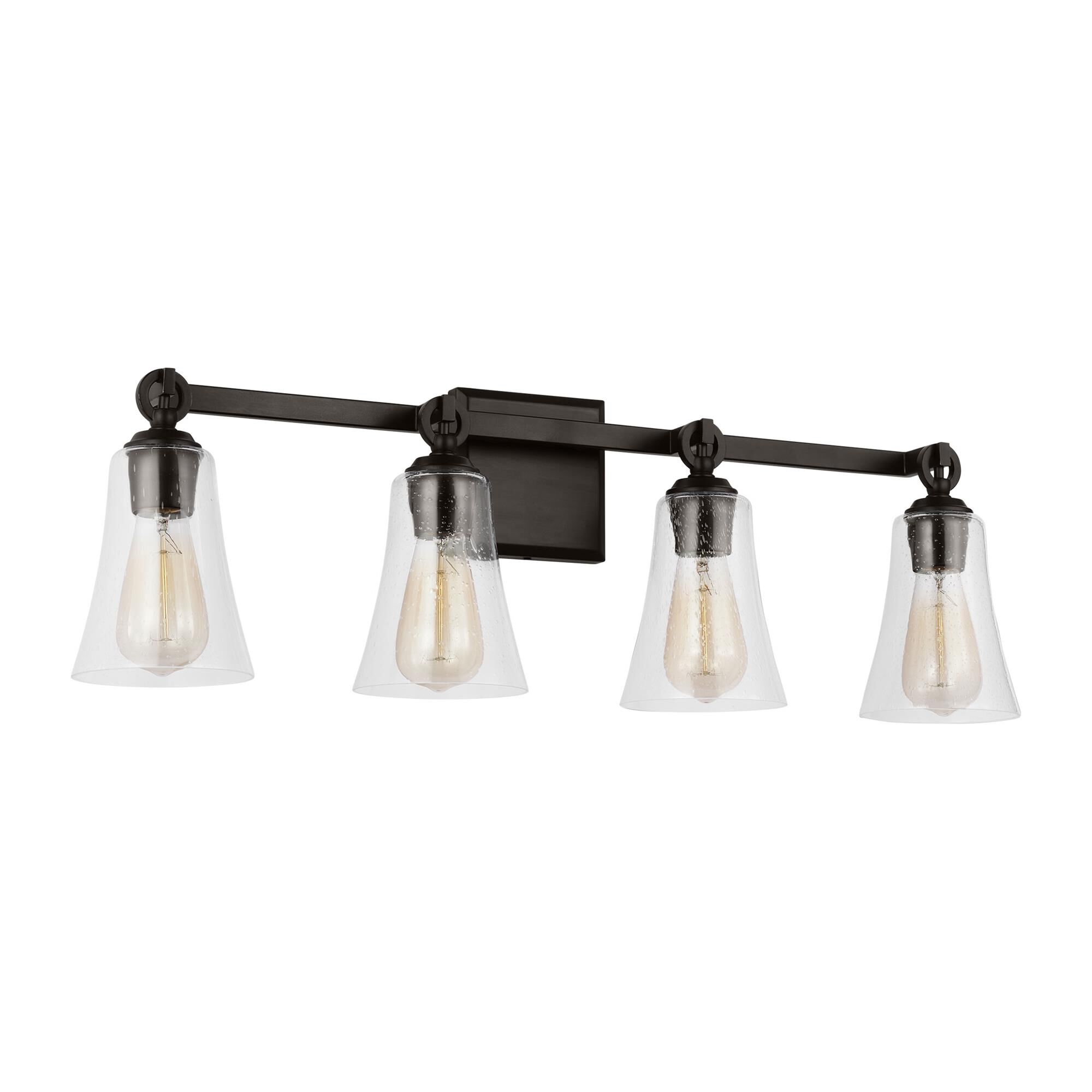 Shown in Aged Iron finish and Clear Seeded glass
