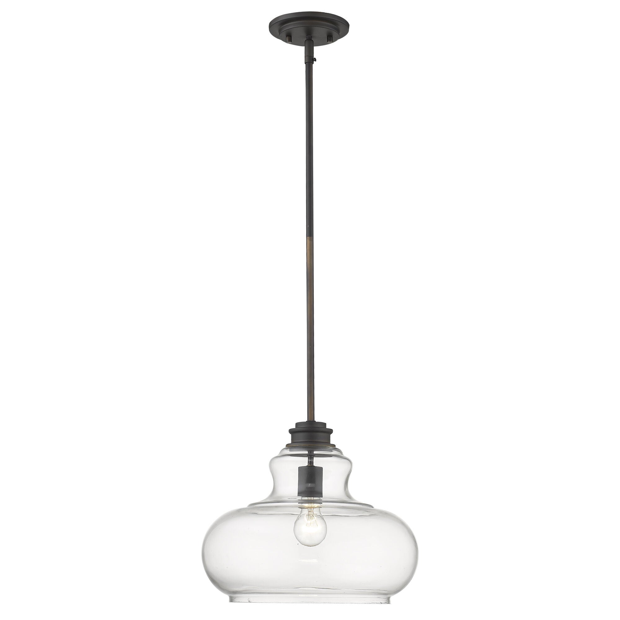 Shown in Oil-Rubbed Bronze finish and Clear glass and Clear, Urn Shaped Glass Globe shade