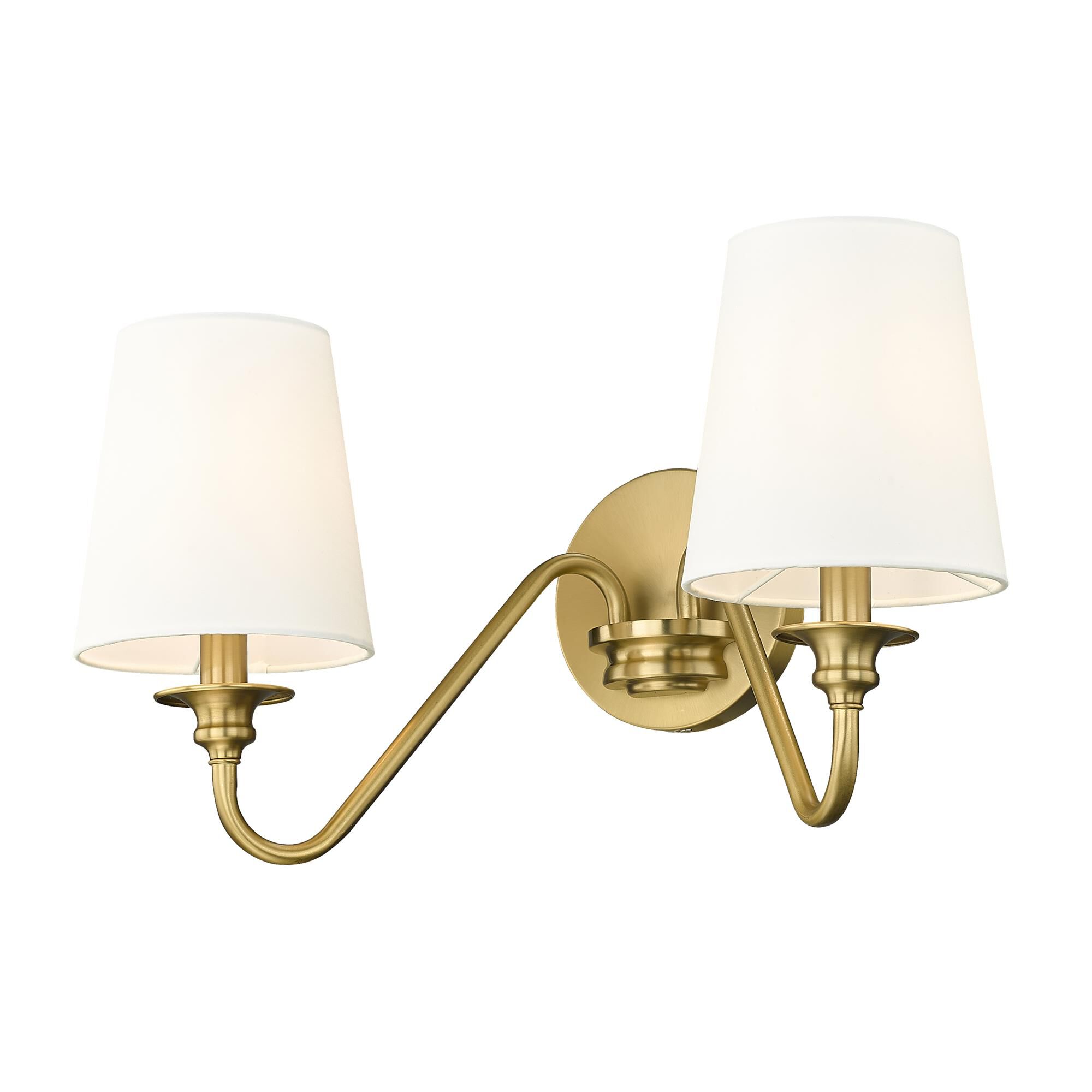 Shown in Modern Gold finish and White glass and White shade