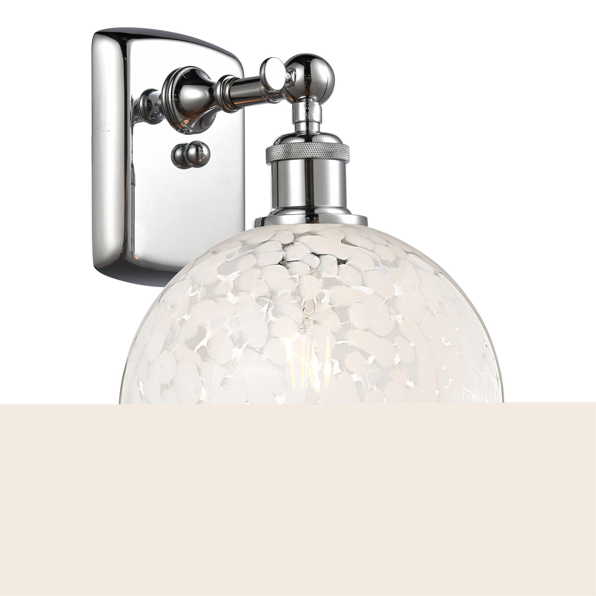 Shown in Polished Chrome finish and White Mouchette glass