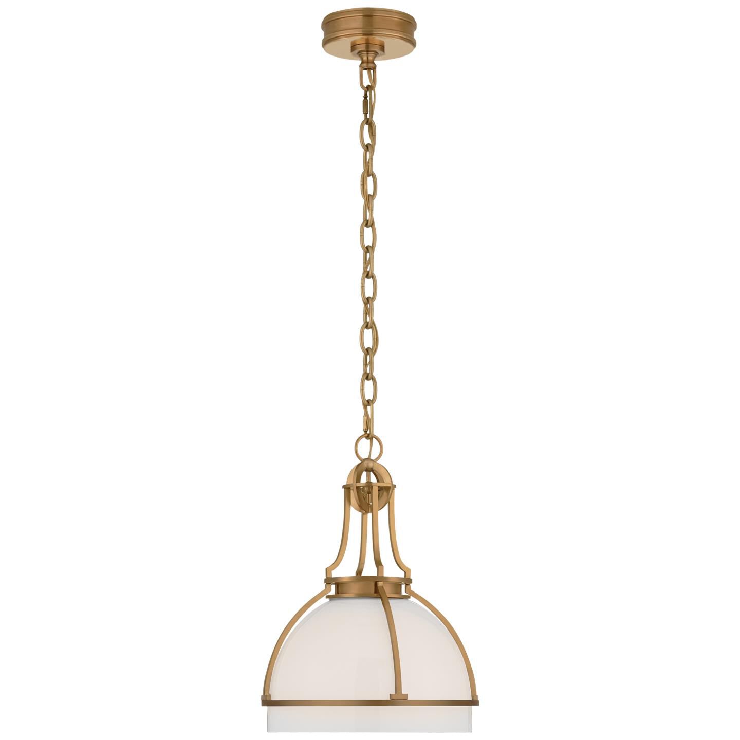 Shown in Antique-Burnished Brass finish and White glass and White Glass shade