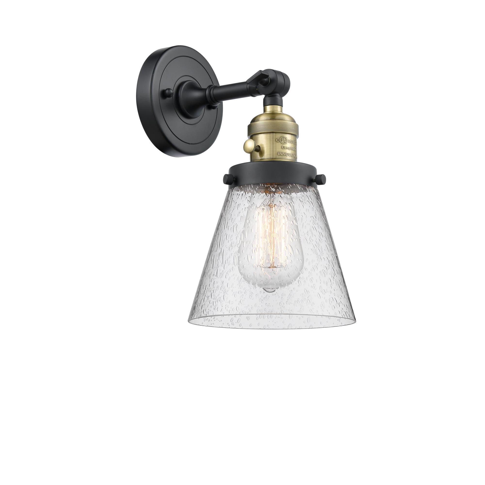 Shown in Black Antique Brass finish and Seedy glass