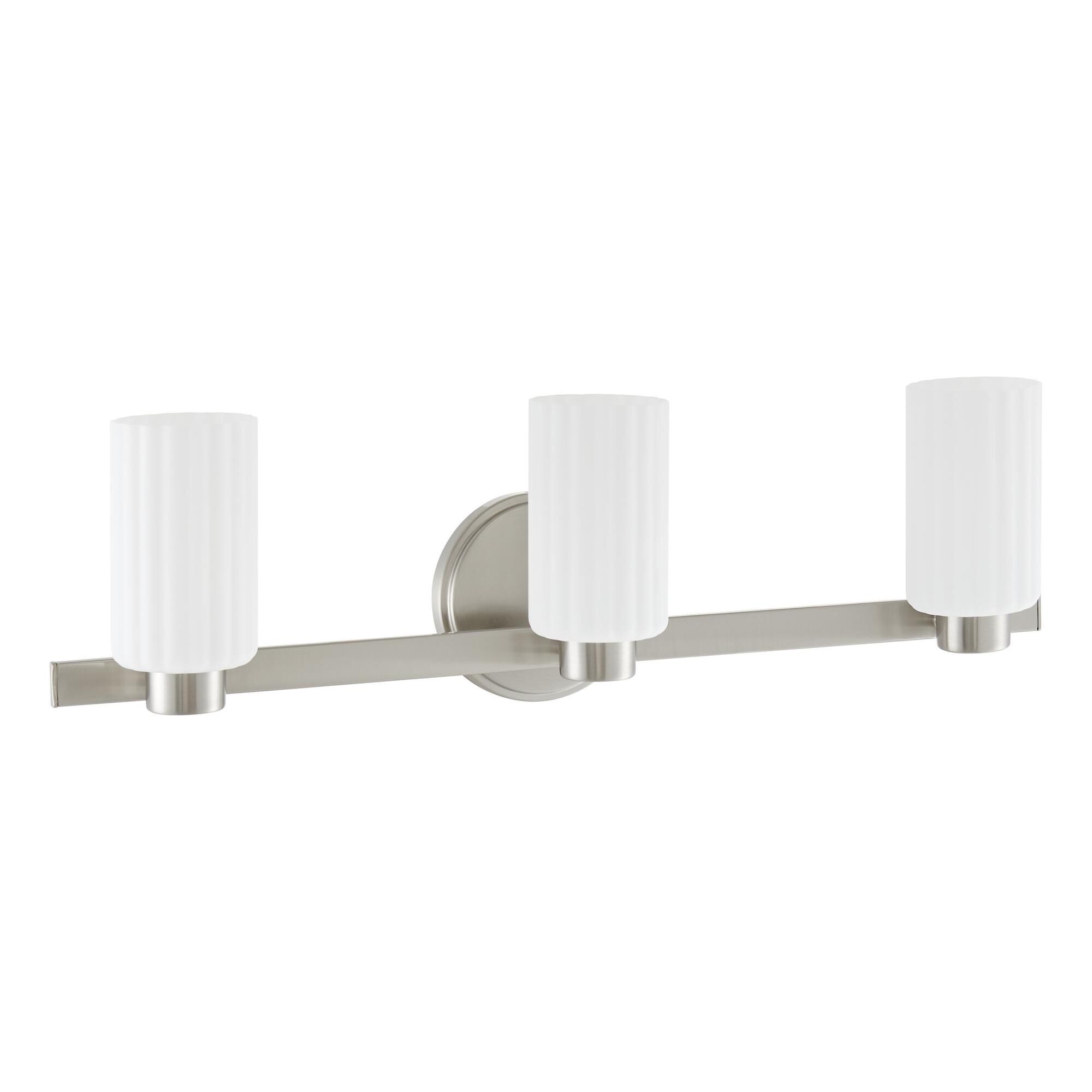 Shown in Brushed Nickel finish and Etched Opal Ribbed glass