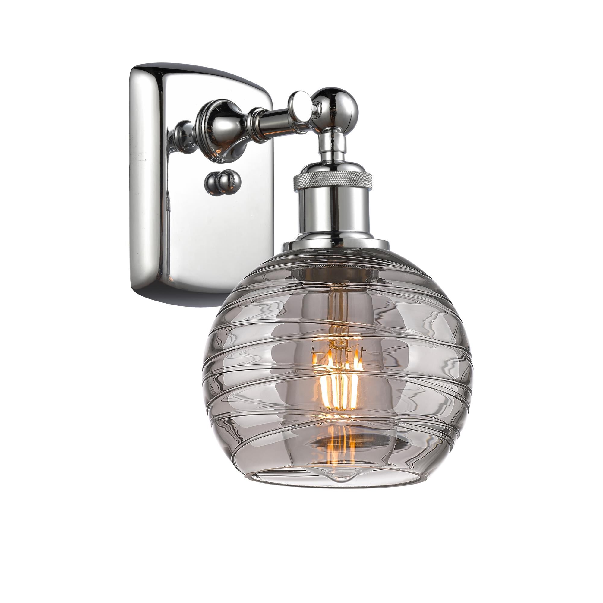 Shown in Polished Chrome finish and Light Smoke Deco Swirl glass