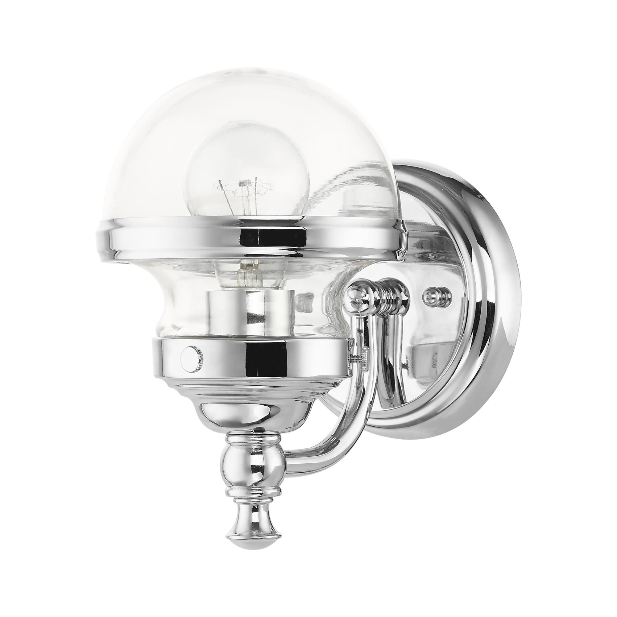 Shown in Polished Chrome finish and Hand Blown Clear glass and Hand Blown Clear Glass shade