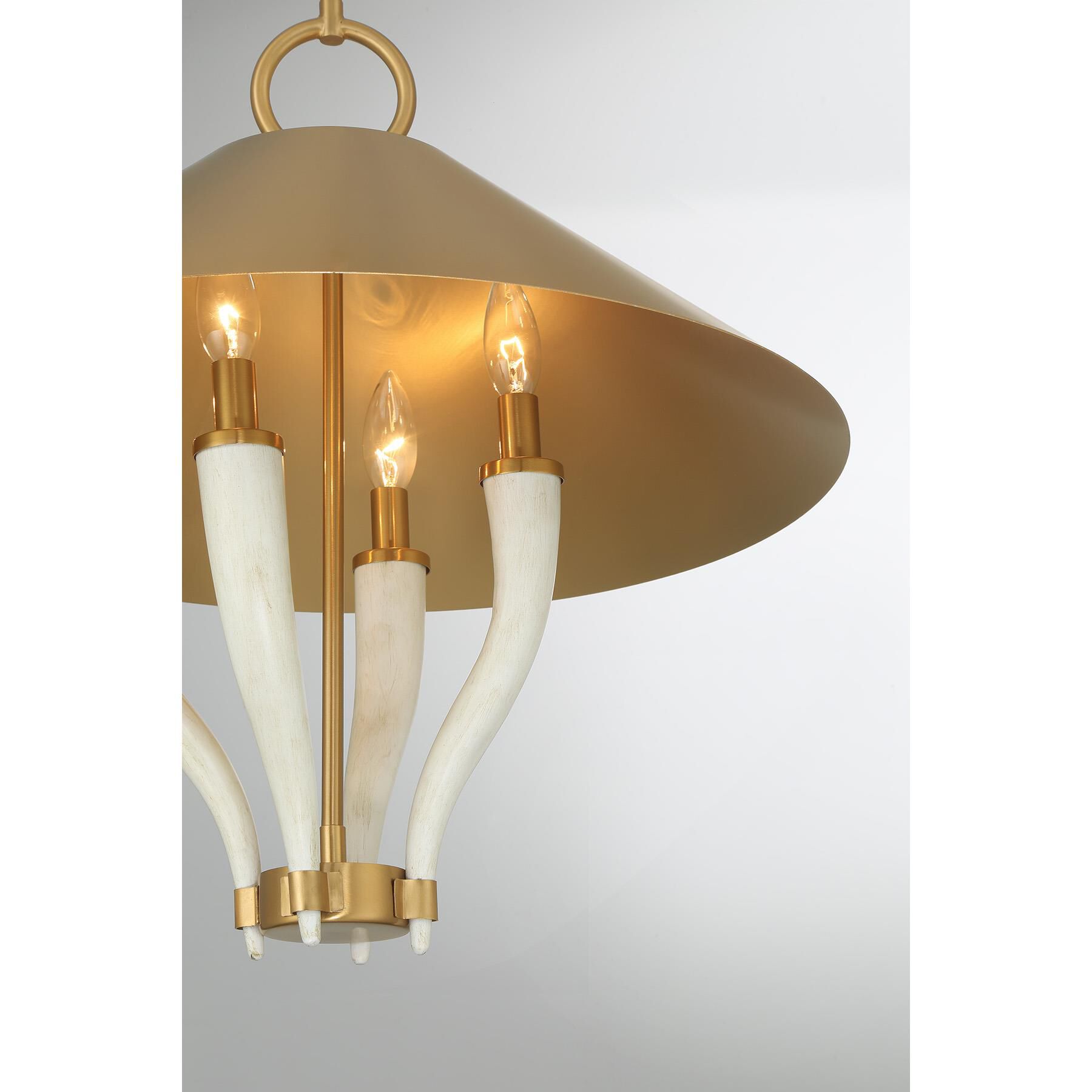 Shown in Warm Brass finish and Warm Brass Metal shade and Faux White Horn accent