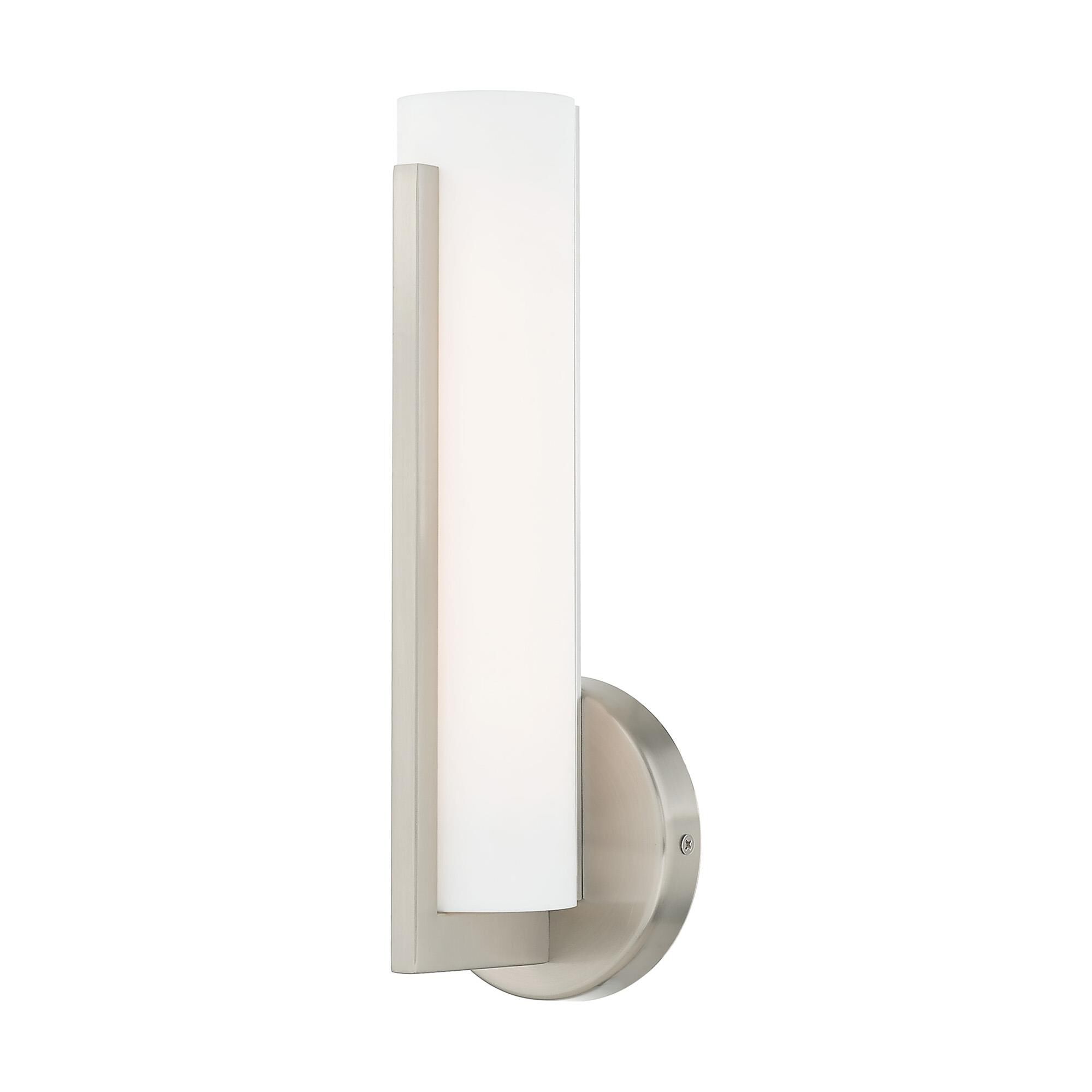 Shown in Brushed Nickel finish and Satin White Acrylic shade