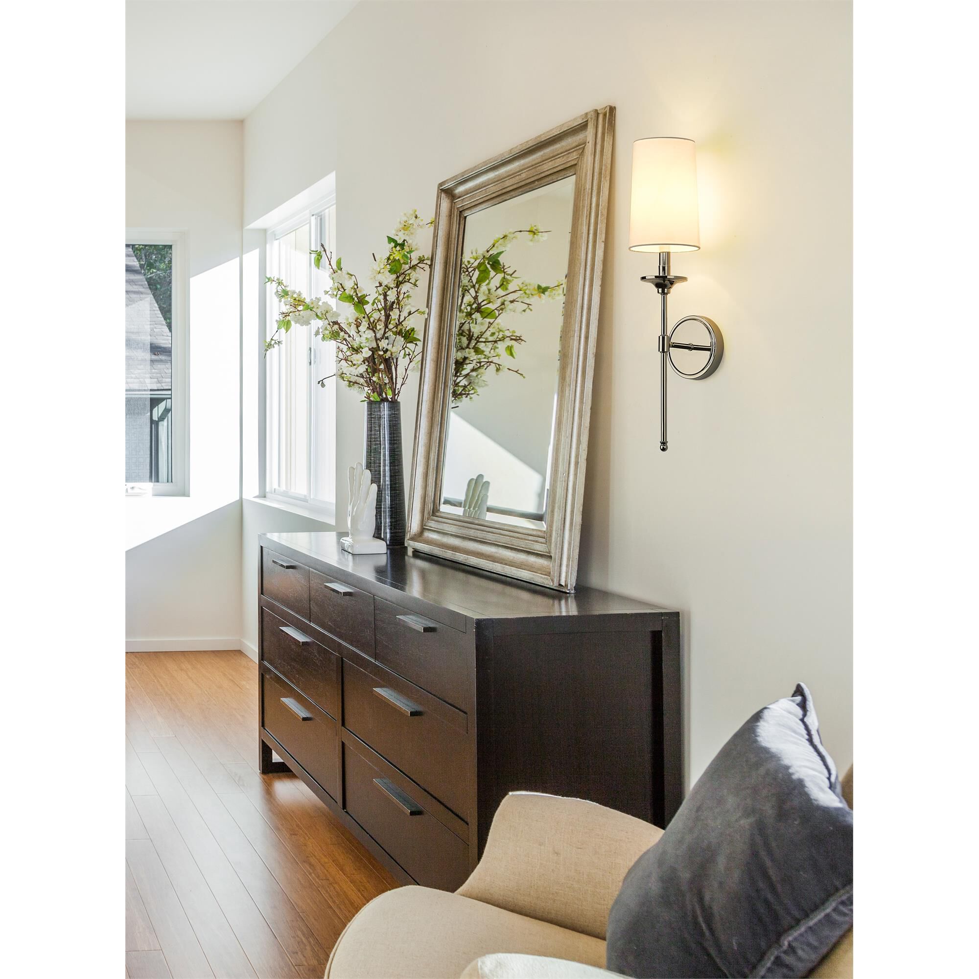 Shown in Polished Nickel finish and Cloth Cover shade