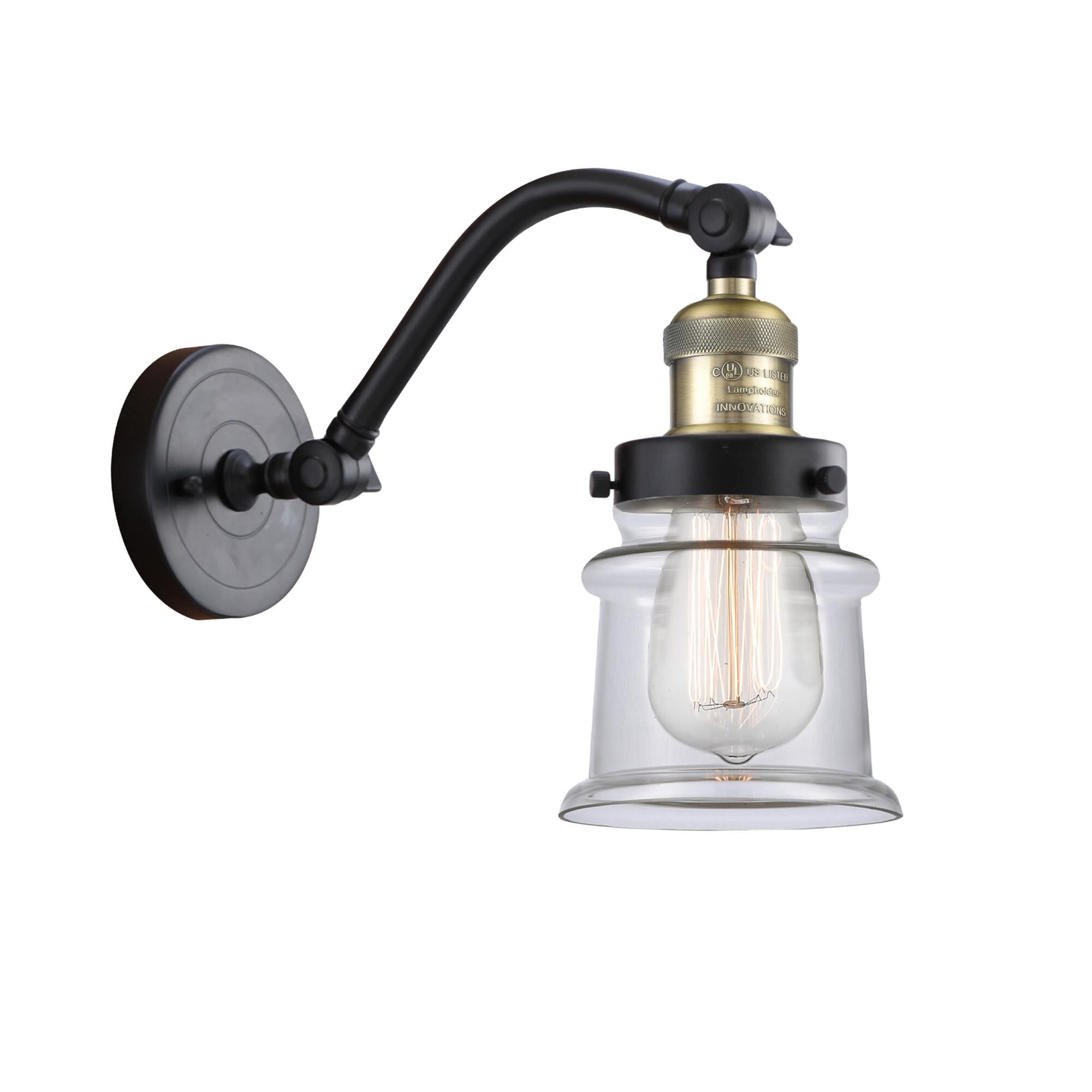 Shown in Black Antique Brass finish and Clear Canton glass