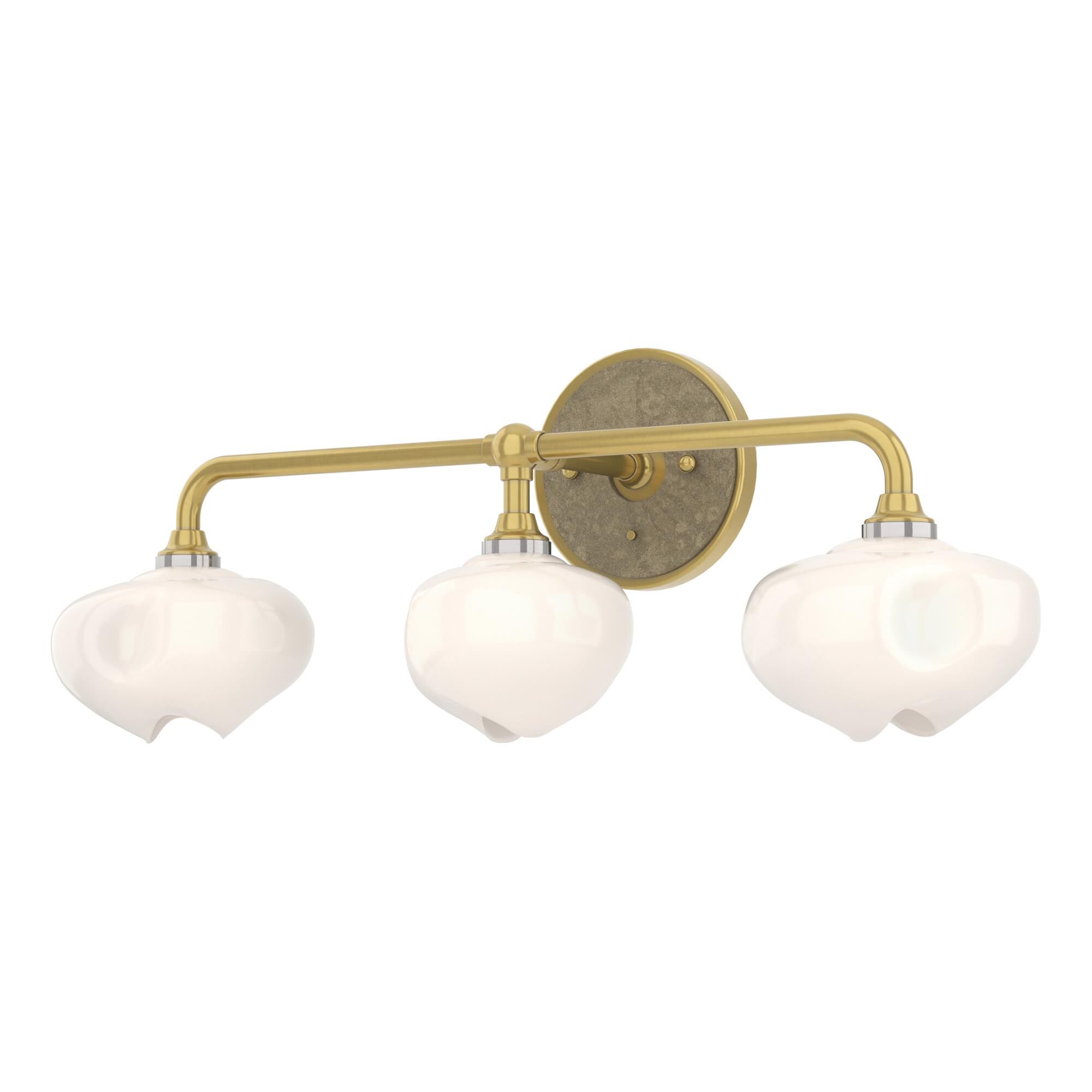 Shown in Modern Brass finish and Frosted glass and Soft Gold accent
