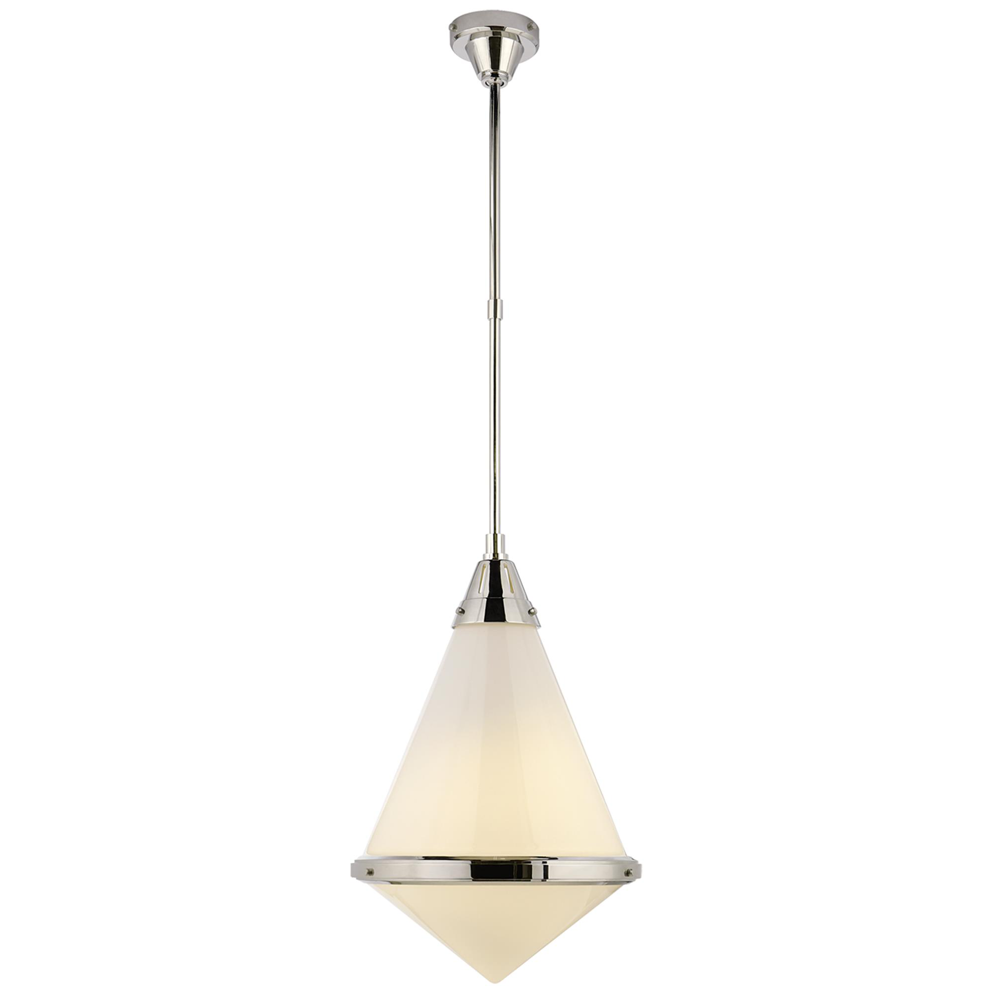 Shown in Polished Nickel finish and White glass