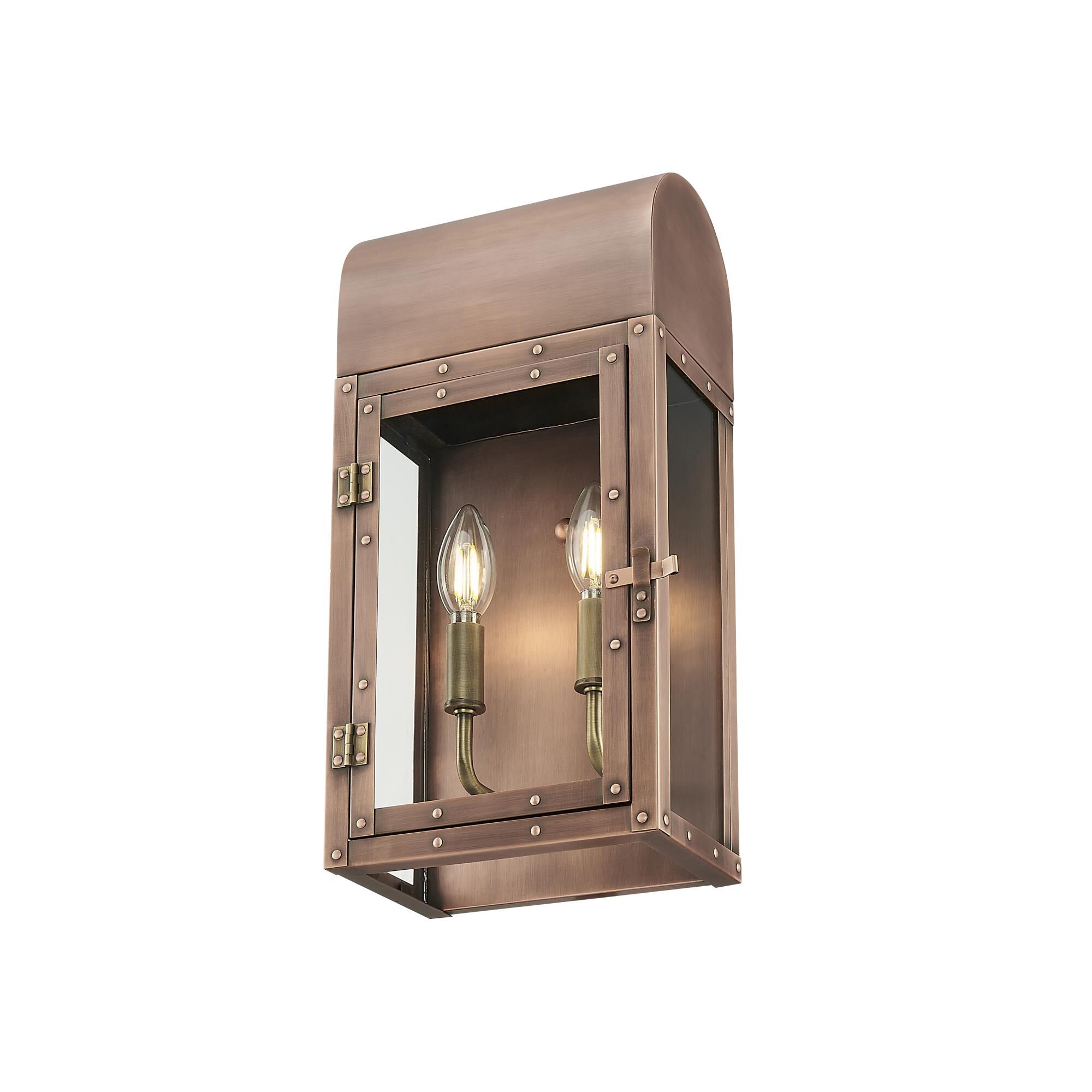 Shown in Antique Copper finish and Clear Glass Panes shade