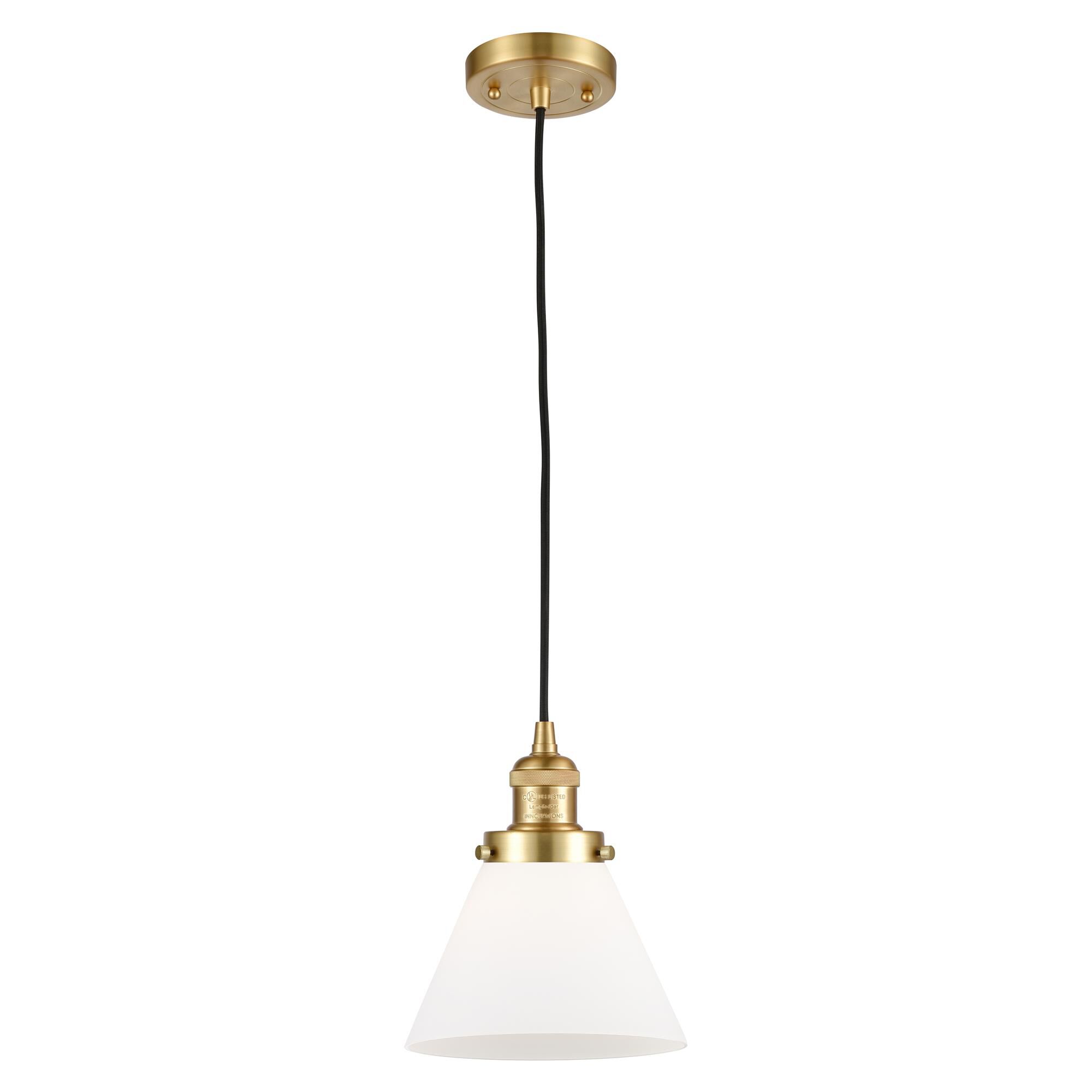 Shown in Satin Gold finish and Matte White Cased Large Cone glass