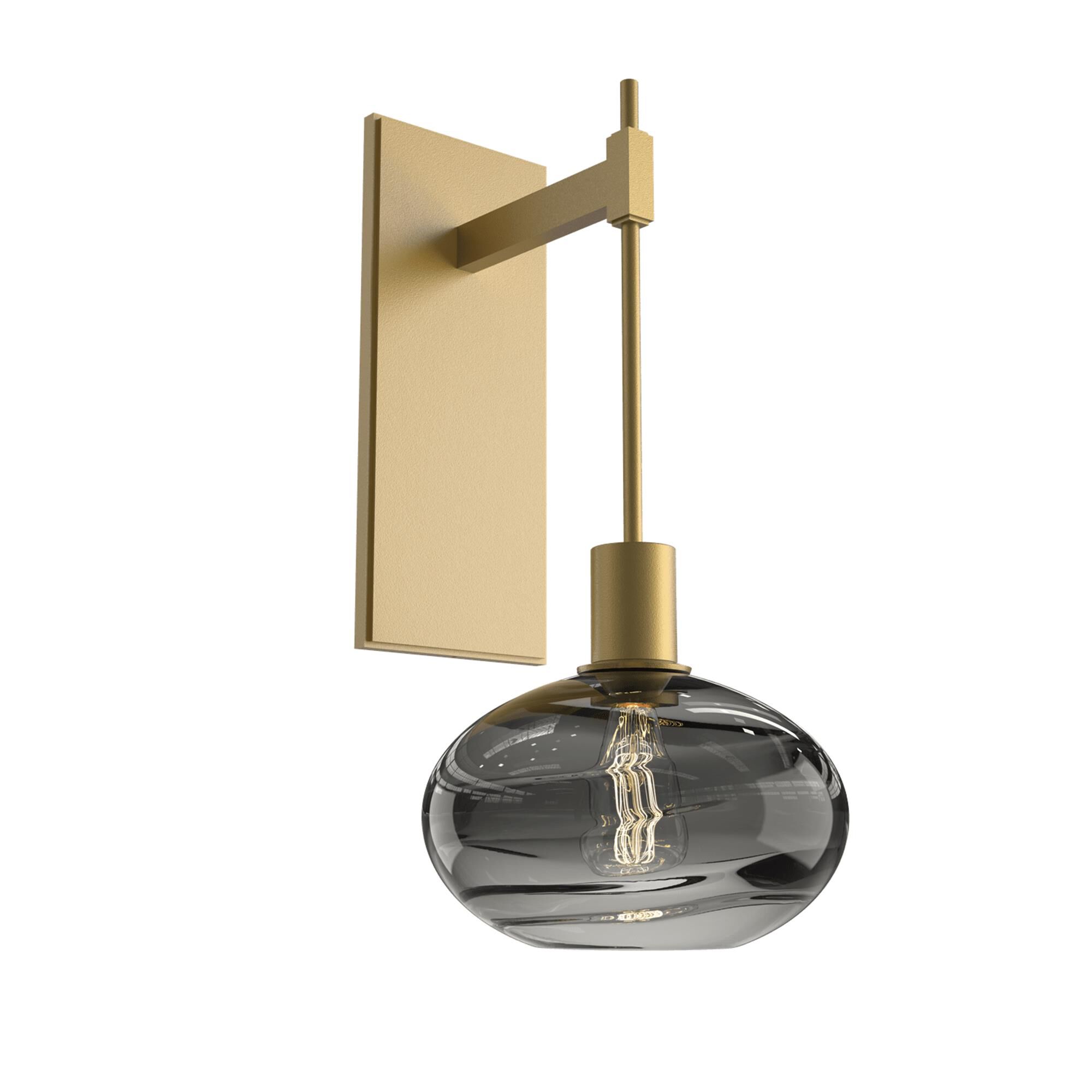 Shown in Gilded Brass finish and Optic Blown Smoke glass
