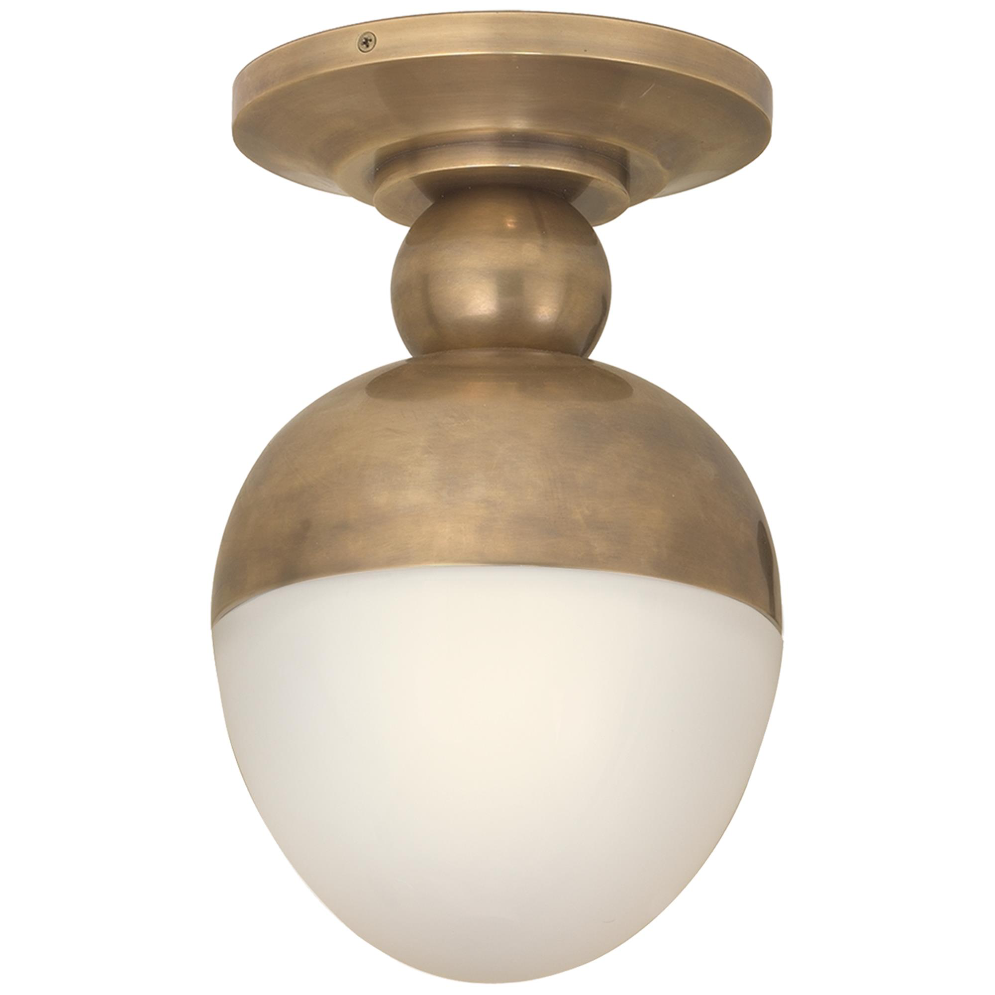 Shown in Hand-Rubbed Antique Brass finish and White glass