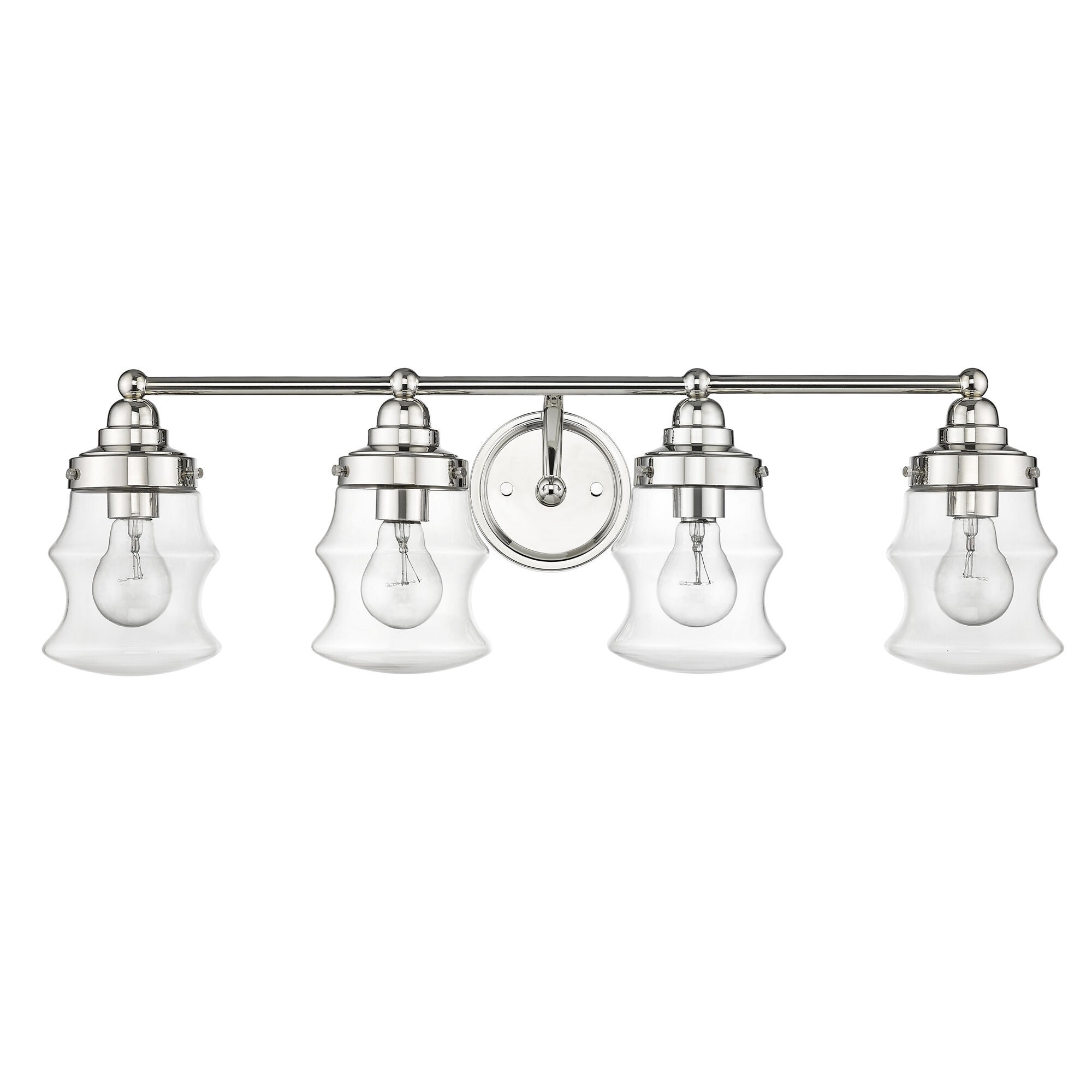 Shown in Polished Nickel finish and Clear Glass shade