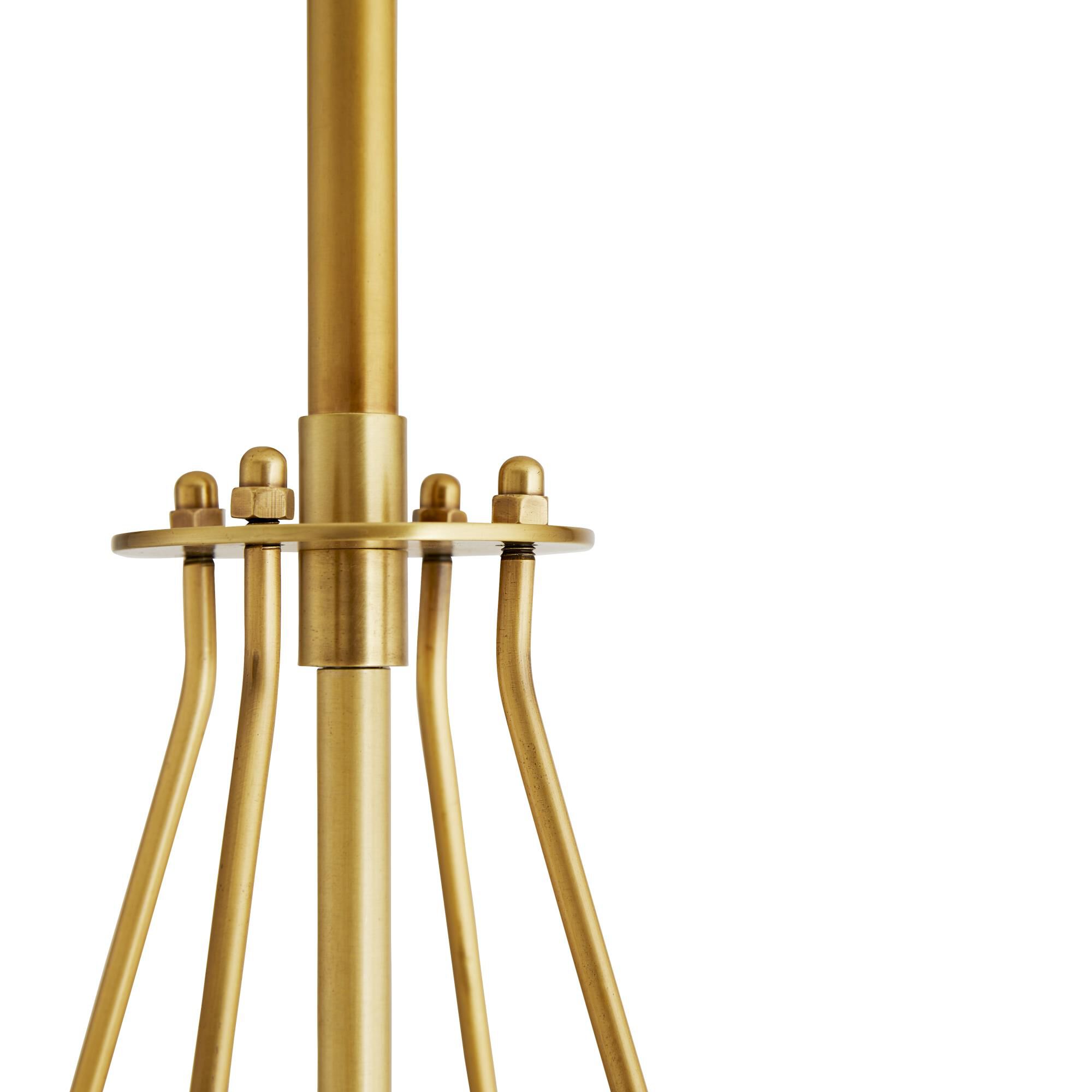 Shown in Antique Brass finish and Linen shade