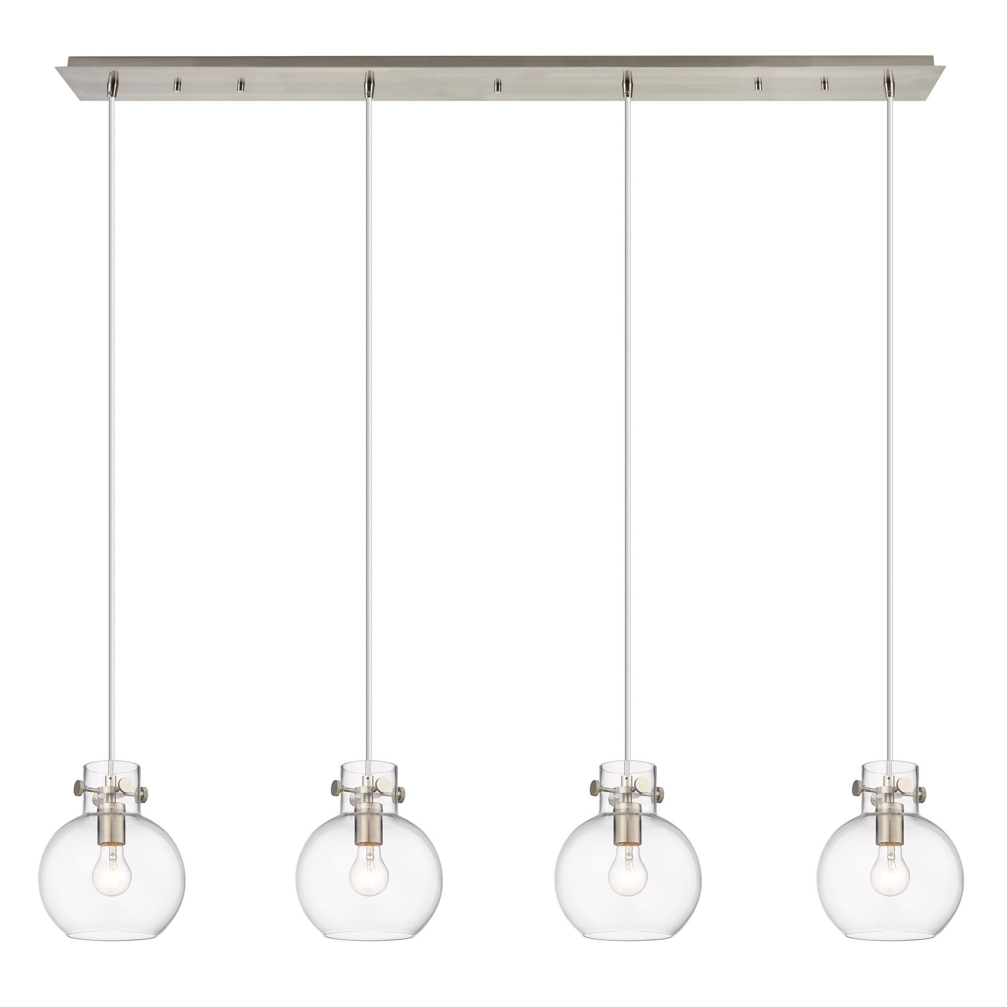 Shown in Brushed Satin Nickel finish and Clear glass and Clear Glass shade