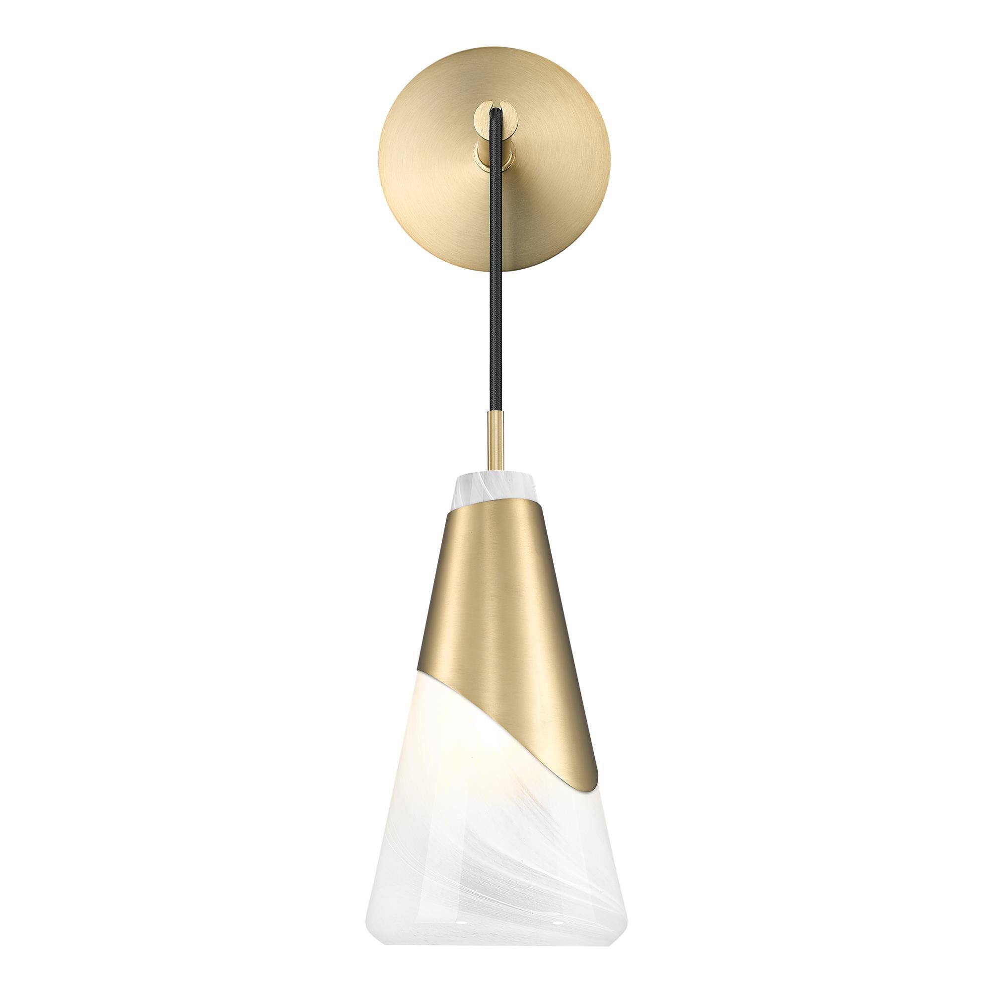 Shown in Modern Gold finish and White Swirl glass and White Swirl shade