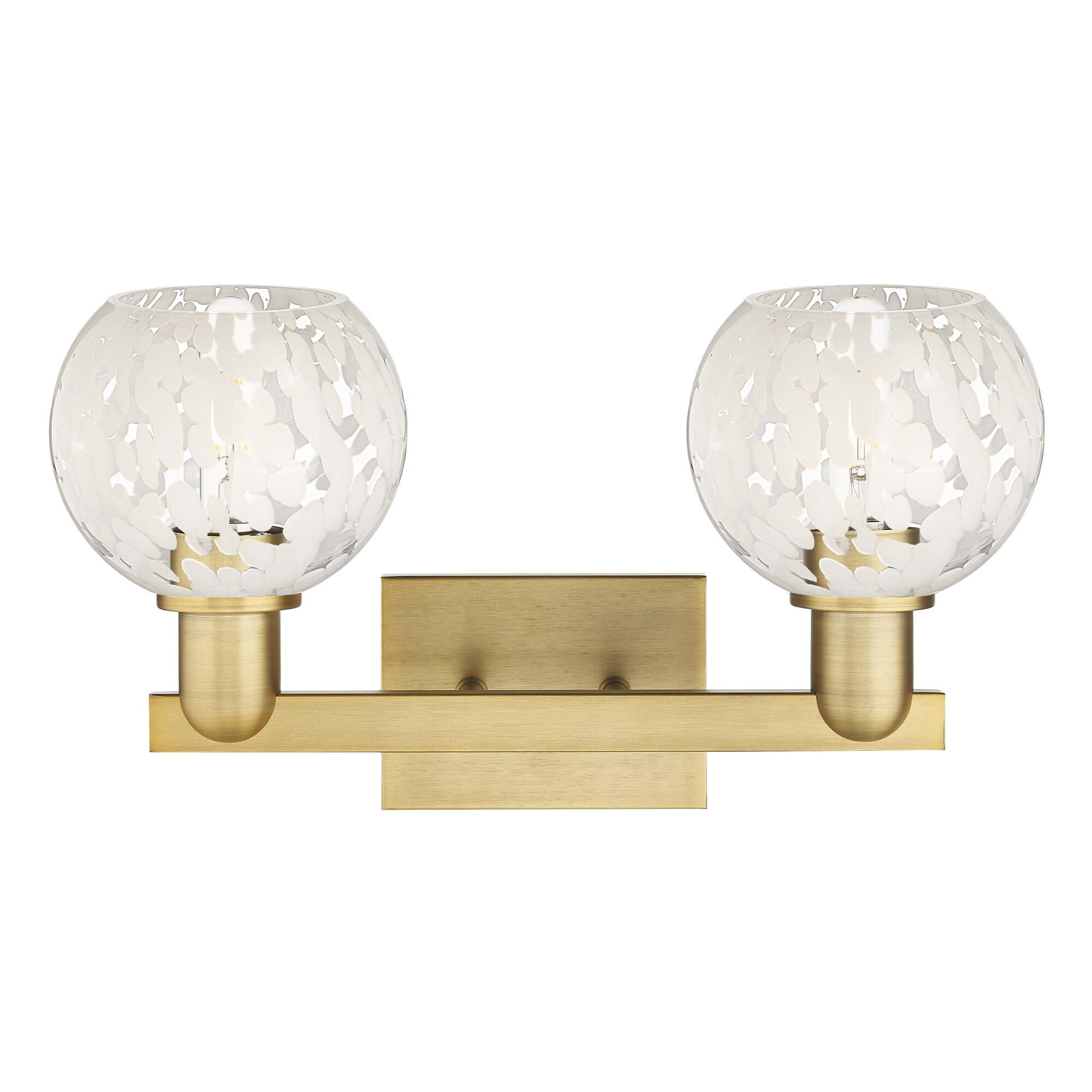 Shown in Brushed Brass finish and Matte White glass