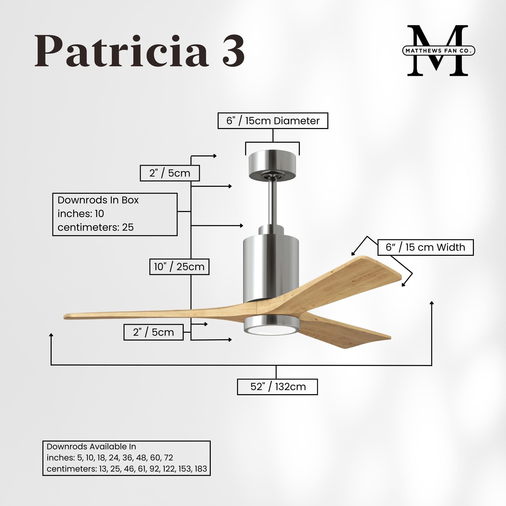 Patricia 52 Inch Ceiling Fan with Light Kit by Matthews Fan Company