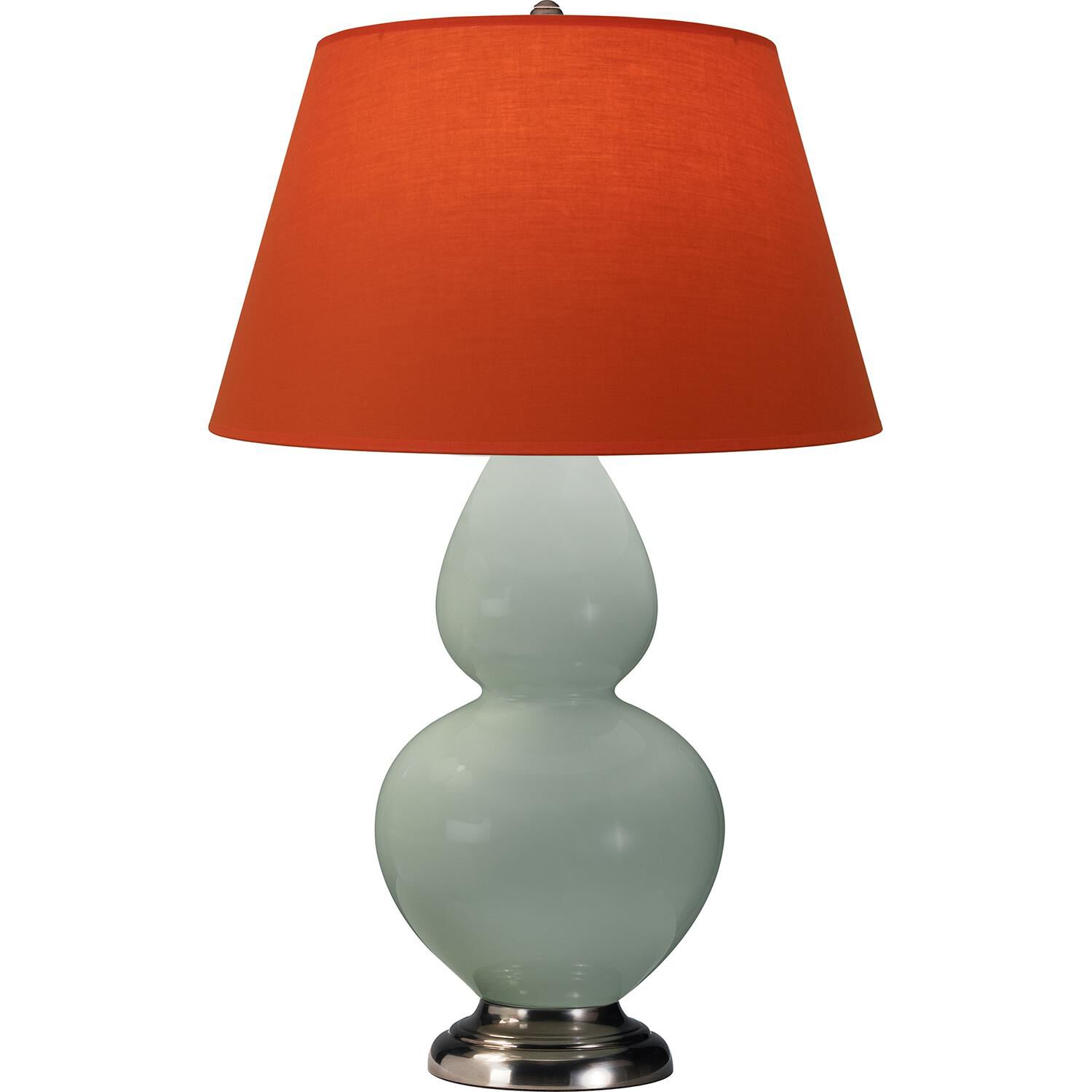 Shown in Celadon finish and Tangerine and Taupe Lining shade and Antique Silver accent