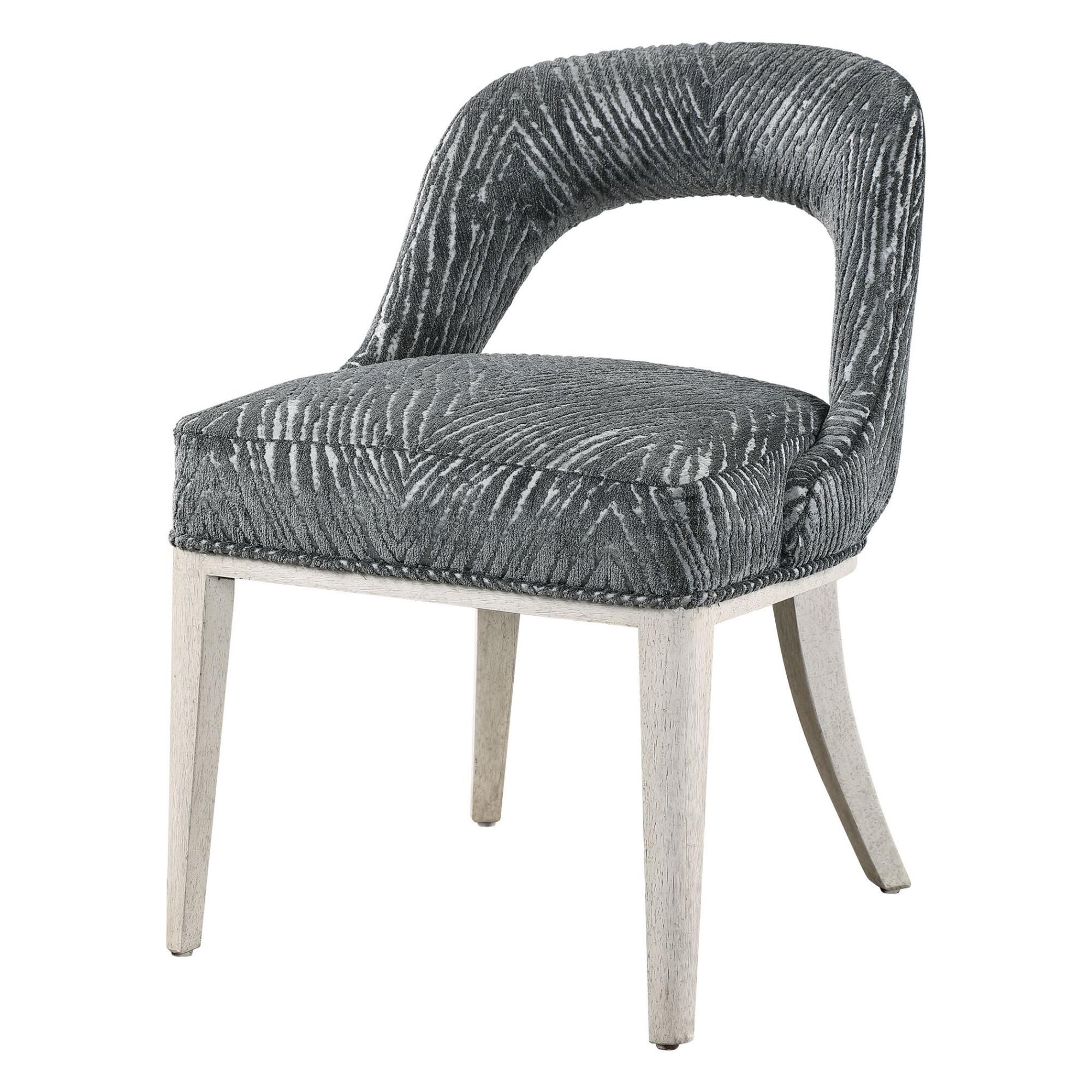 Shown in Perfect For Dining, Office, Or Vanity Use, This Open Back Accent Chair Features A Charcoal And Light finish