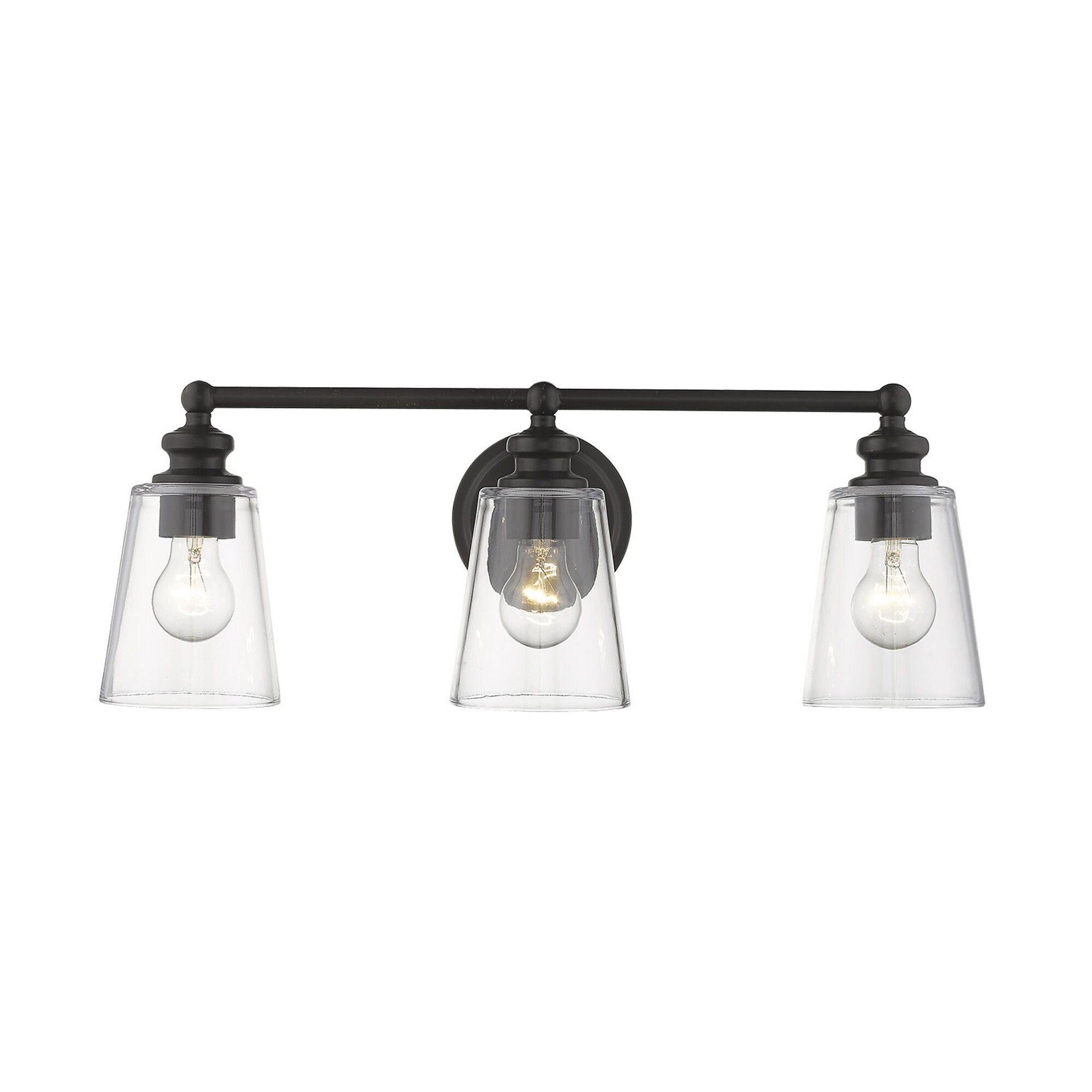 Shown in Oil-Rubbed Bronze finish and Clear glass and Clear, Cone Shaped Glass shade