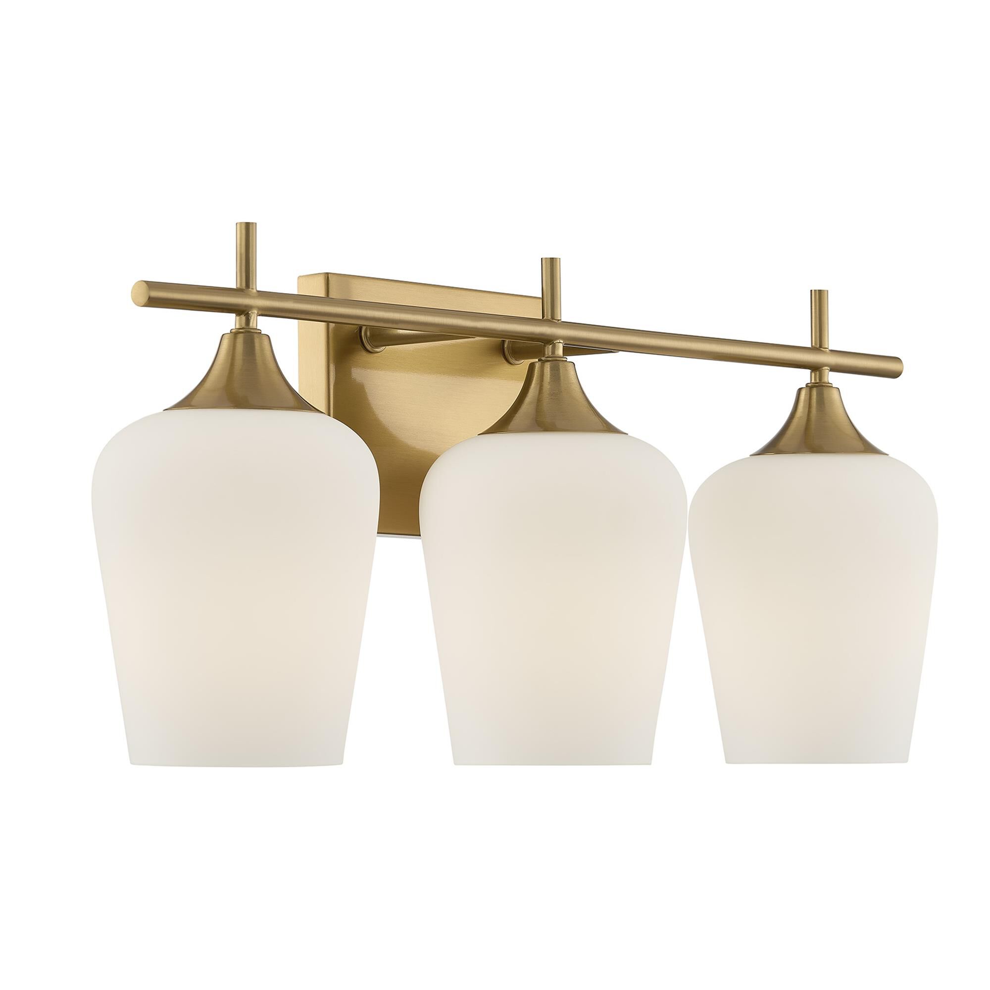 Shown in Warm Brass finish and White Opal glass
