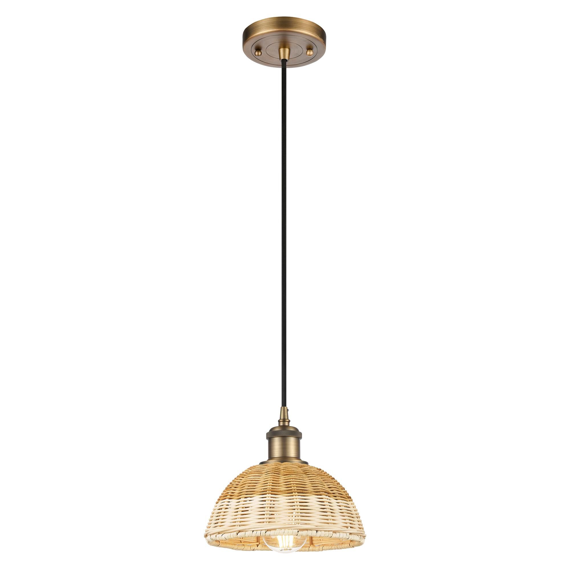 Shown in Brushed Brass finish and Natural shade