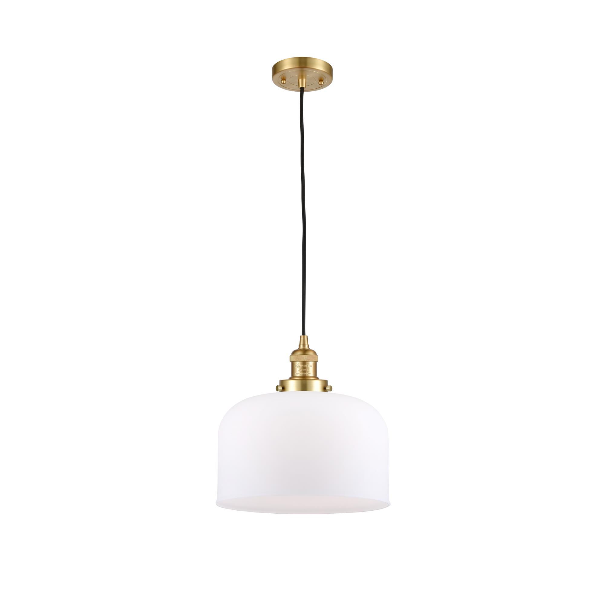 Shown in Satin Gold finish and Matte White Cased X-Large Bell glass