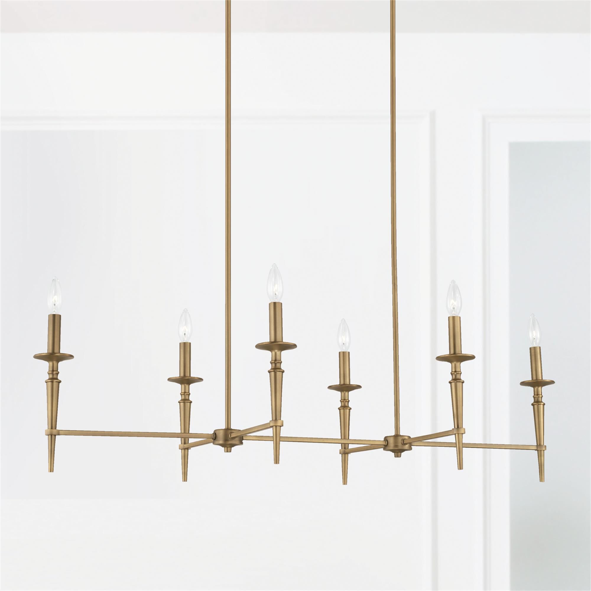 Shown in Aged Brass finish and 701 glass and White Fabric Stay-Straight s shade