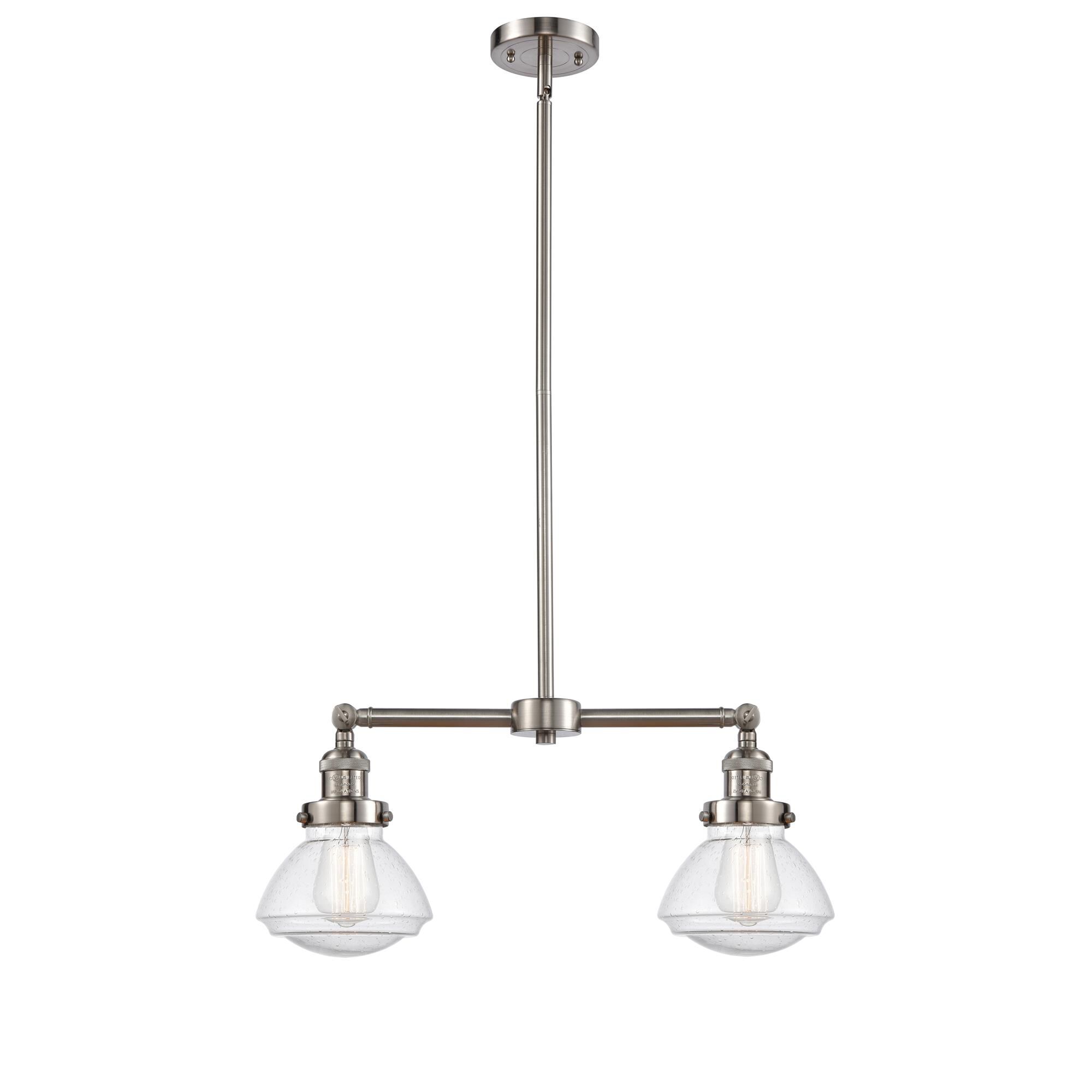 Shown in Brushed Satin Nickel finish and Bell glass and Glass shade