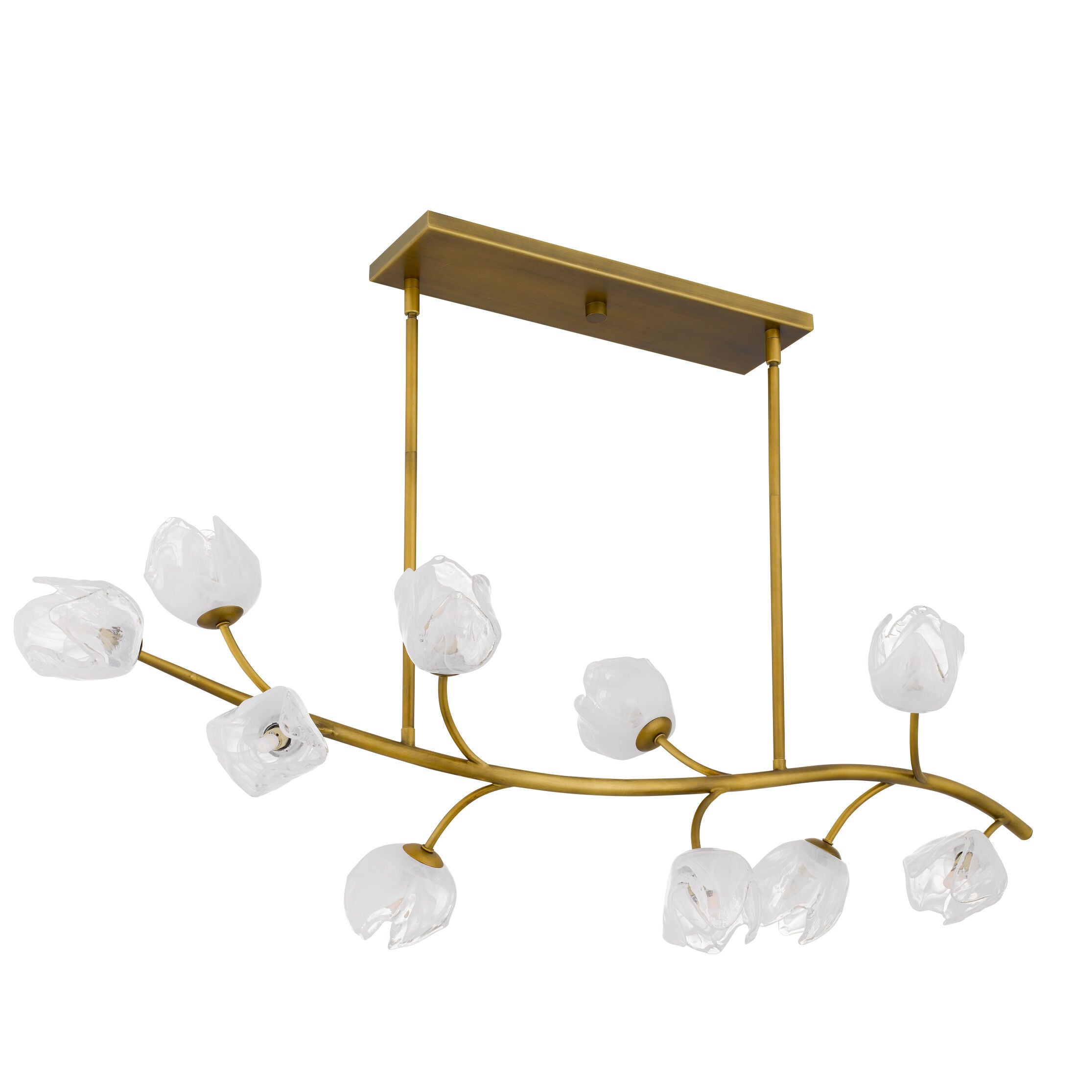 Shown in Vintage Brass finish and White Swirl Glass shade