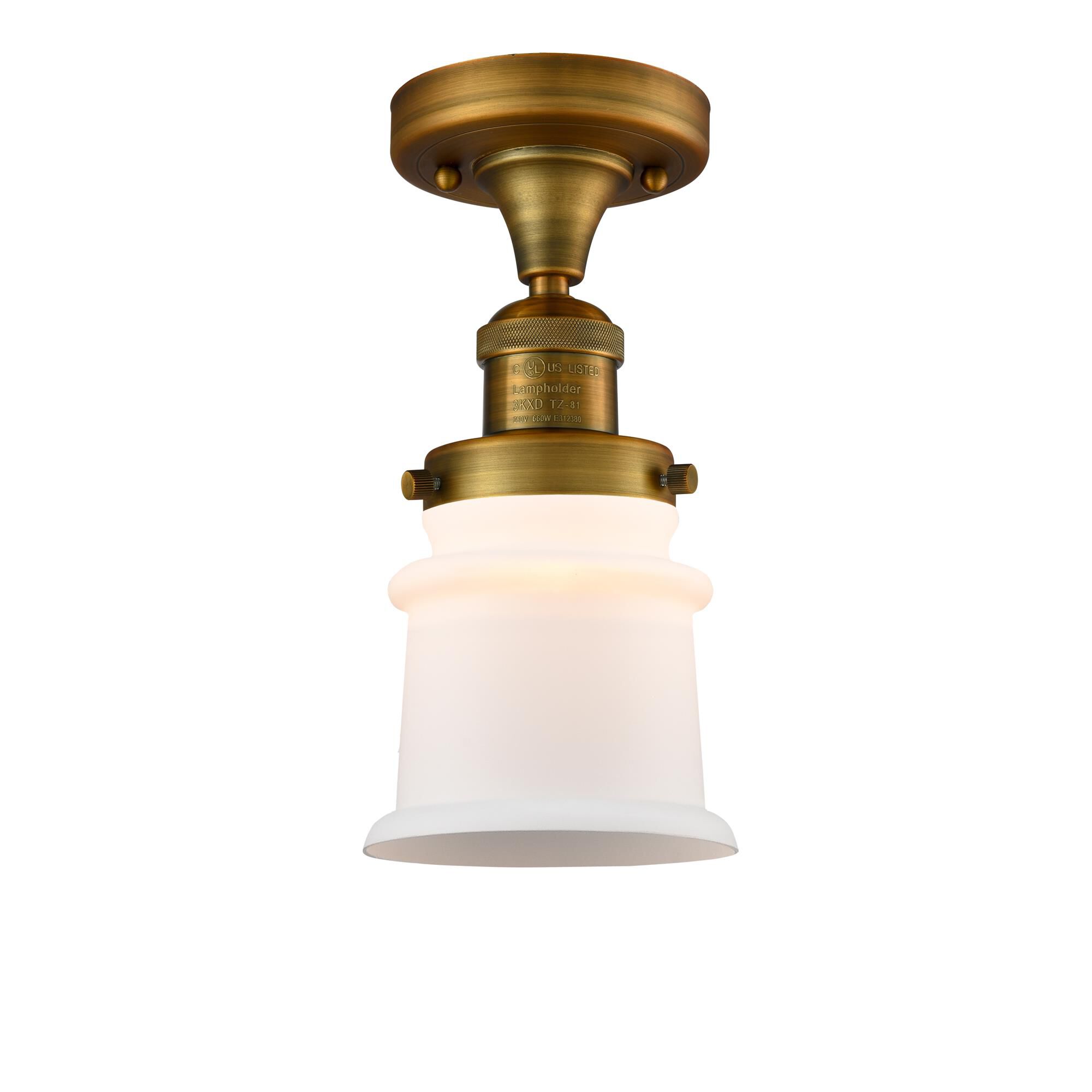 Shown in Brushed Brass finish and Matte White Cased glass