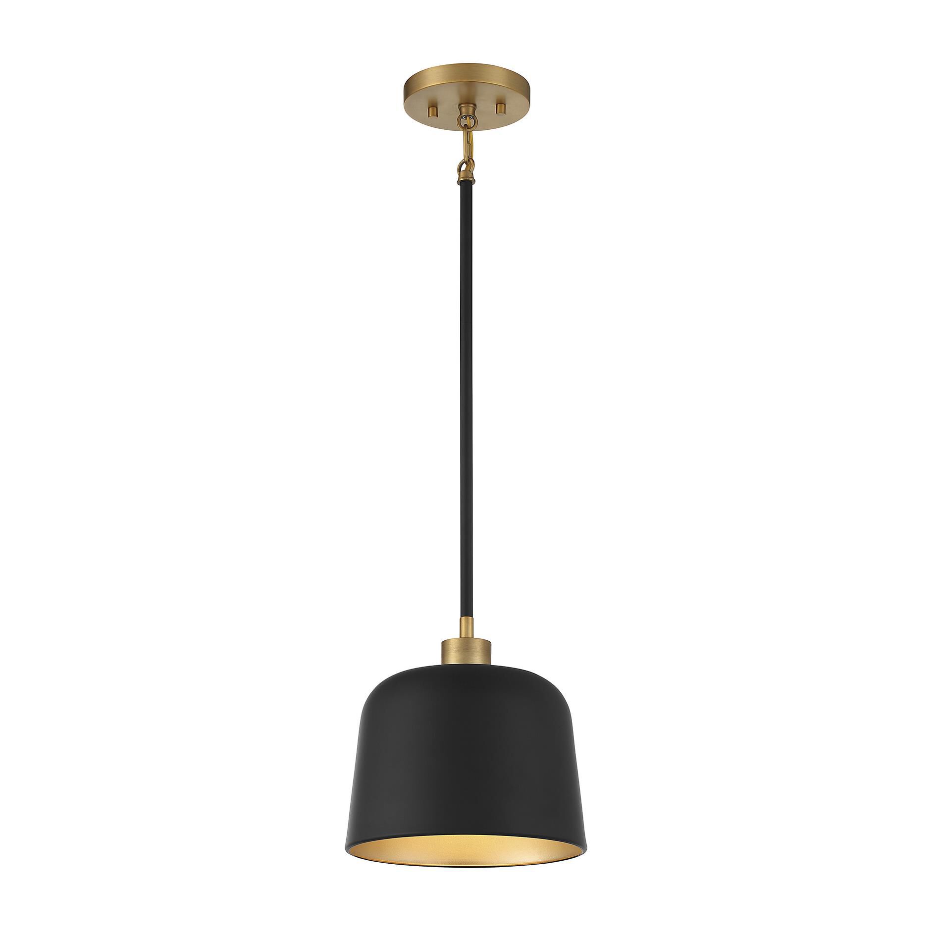 Shown in Matte Black With Natural Brass finish and Matte Black Metal shade