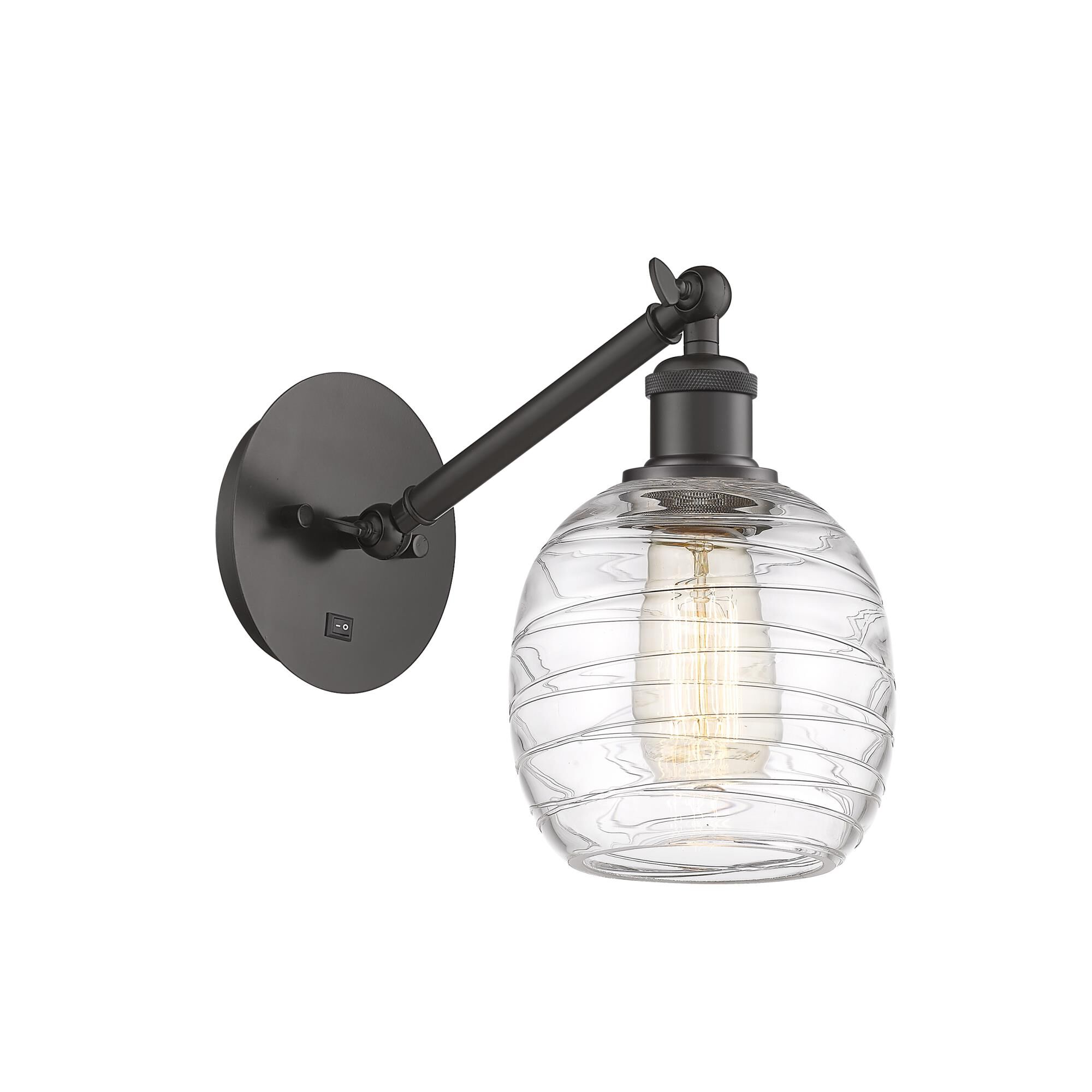 Shown in Oil Rubbed Bronze finish and Deco Swirl glass