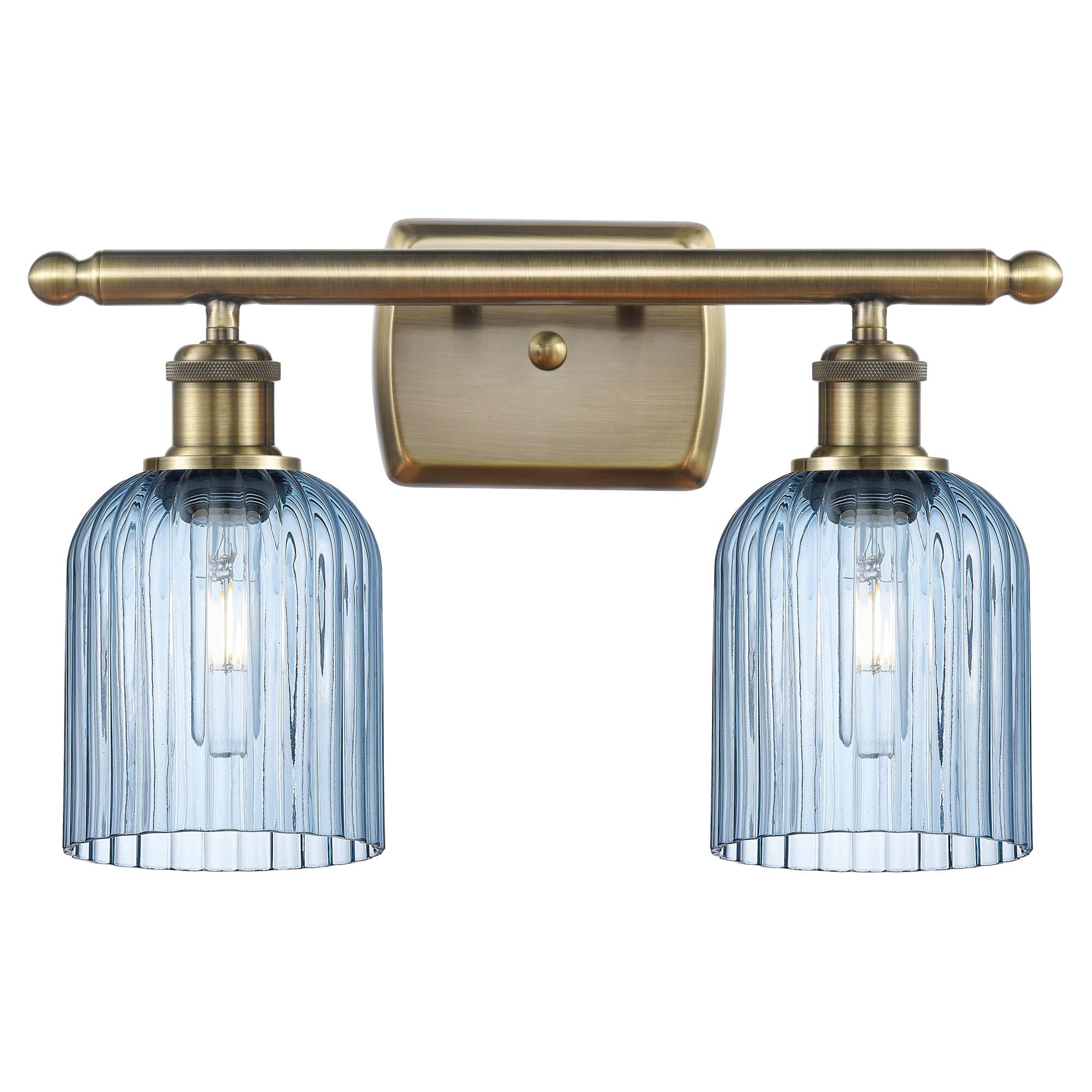 Shown in Antique Brass finish and Princess Blue shade