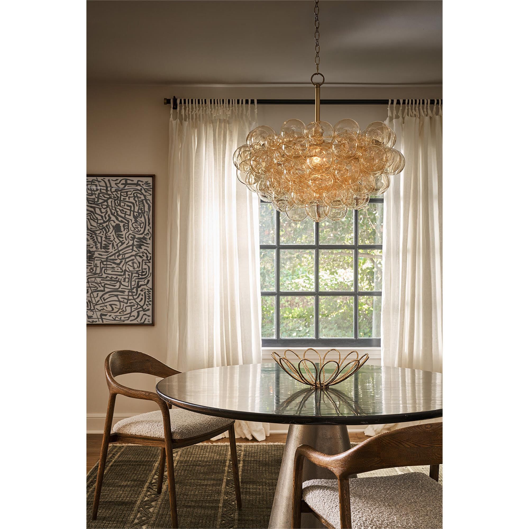 Shown in Natural Brass finish and Amber glass