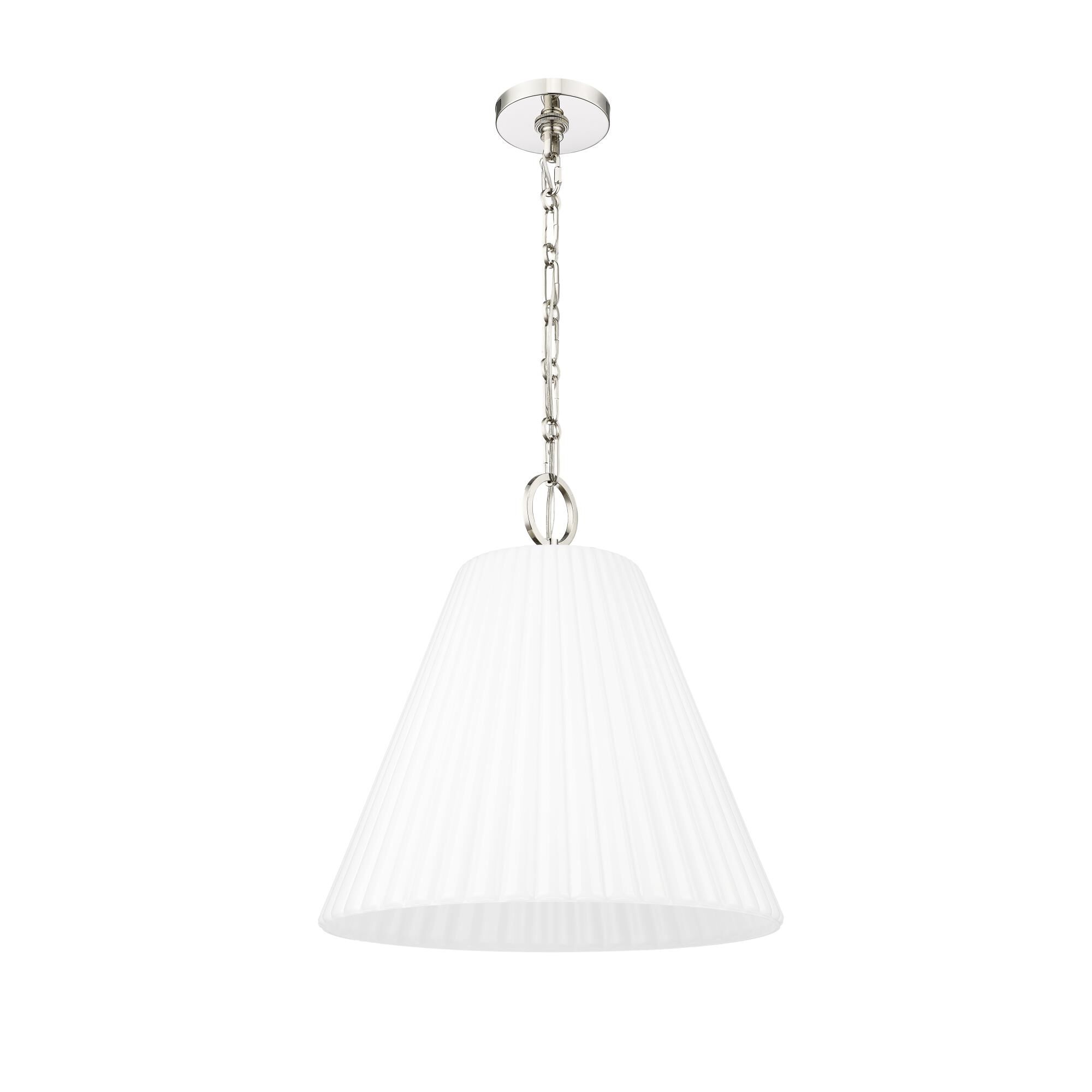 Shown in Polished Nickel finish and White glass and White shade