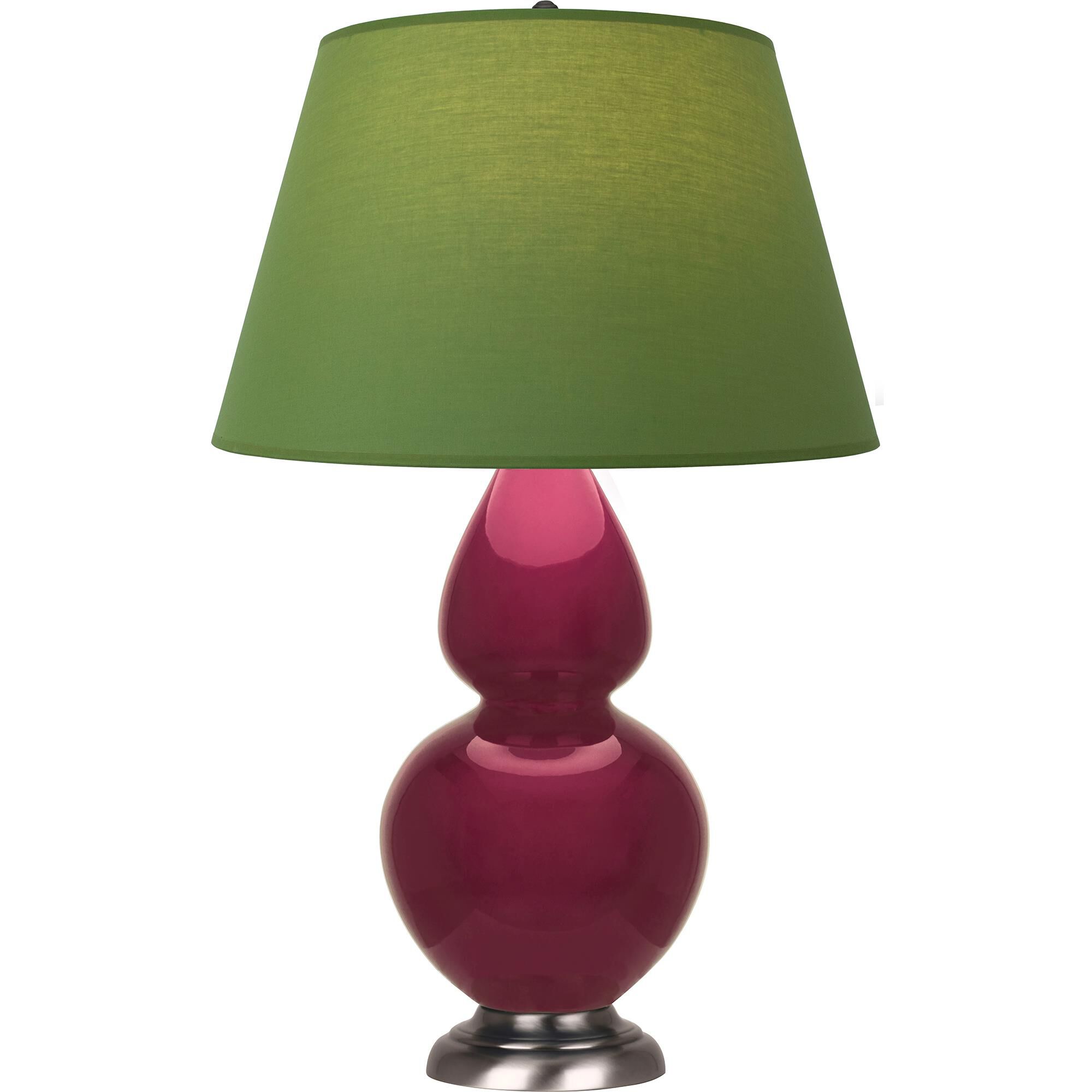Shown in Sugar Plum Glazed finish and Tea Green with Taupe Lining shade and Antique Silver accent