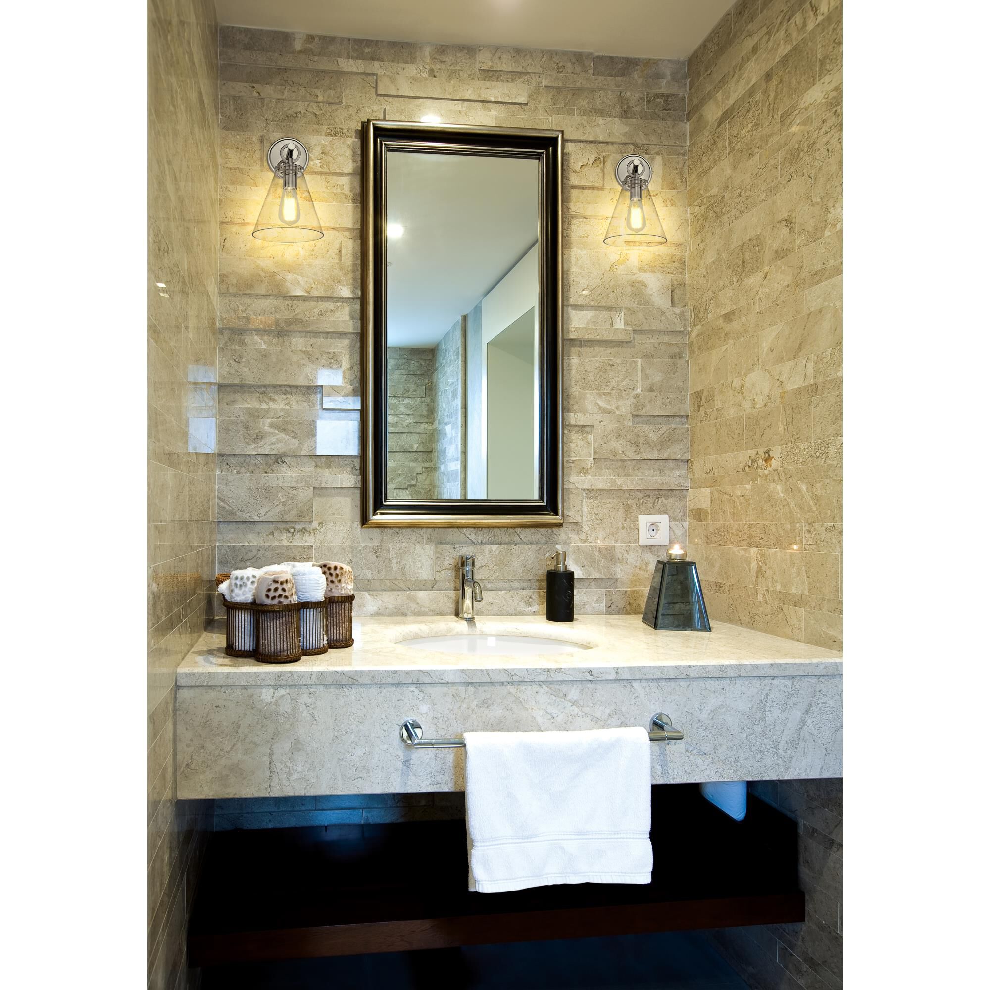 Shown in Polished Nickel finish and Glass shade