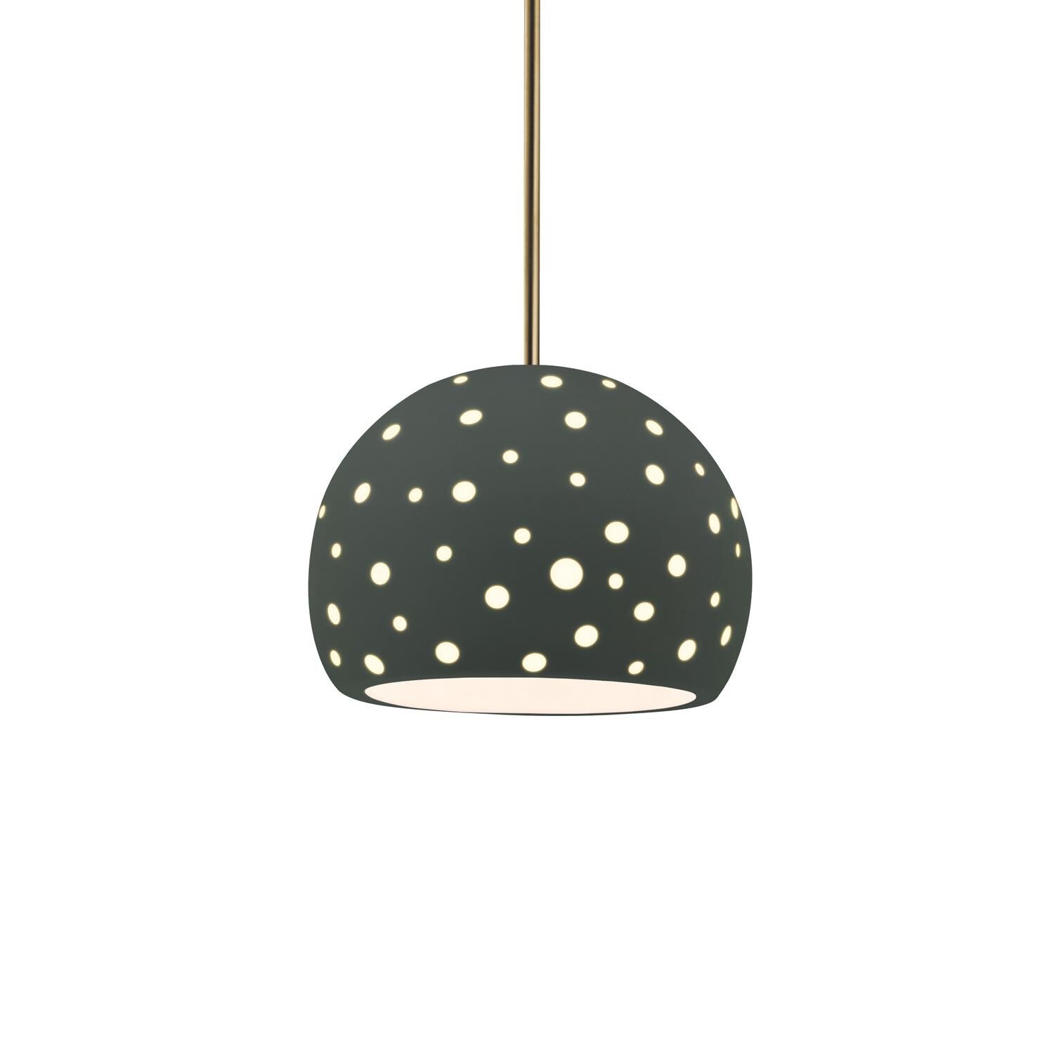 Shown in Antique Brass finish and Pewter Green shade