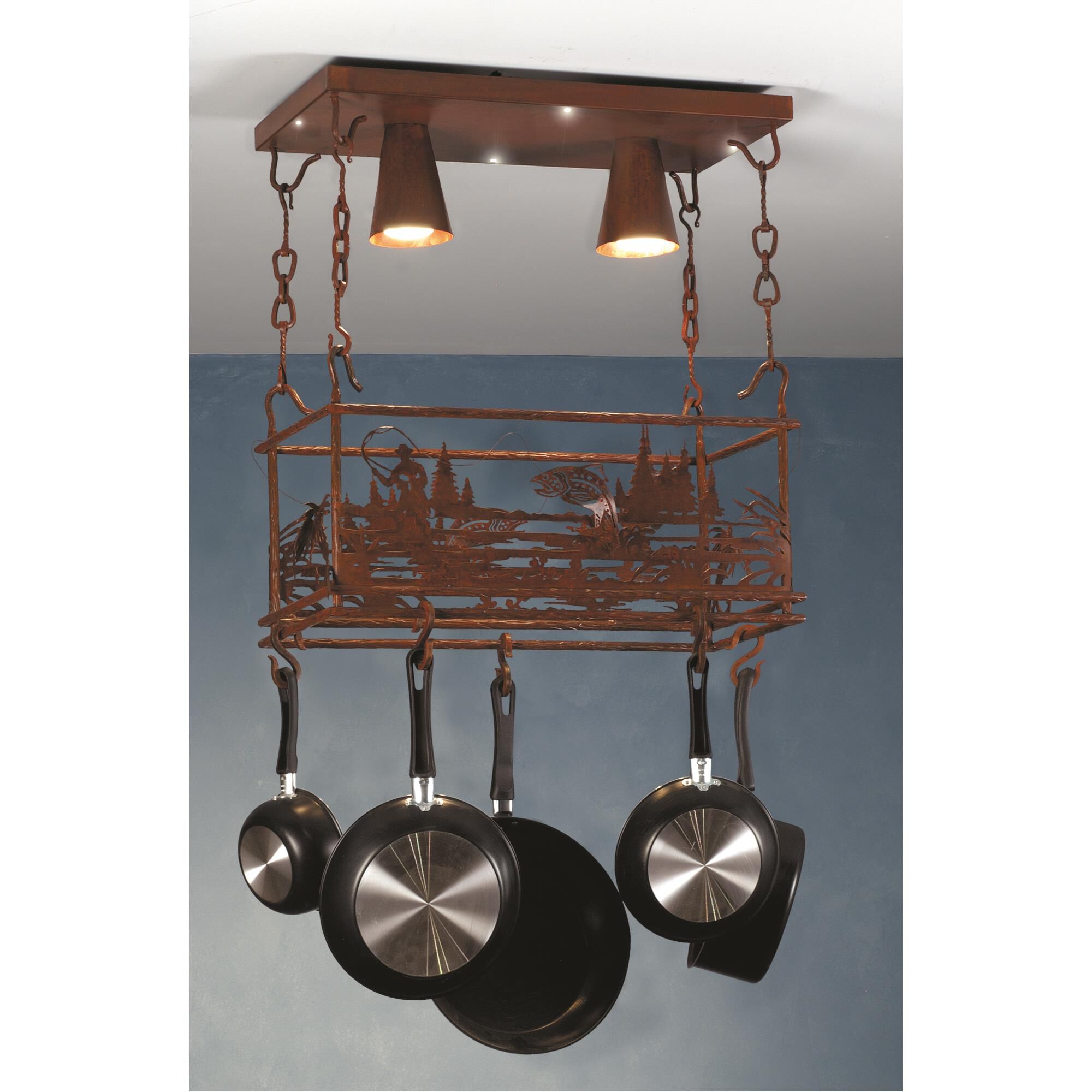 Fly Fishing Creek 24 Inch 2 Light LED Lighted Pot Rack by Meyda Lighting