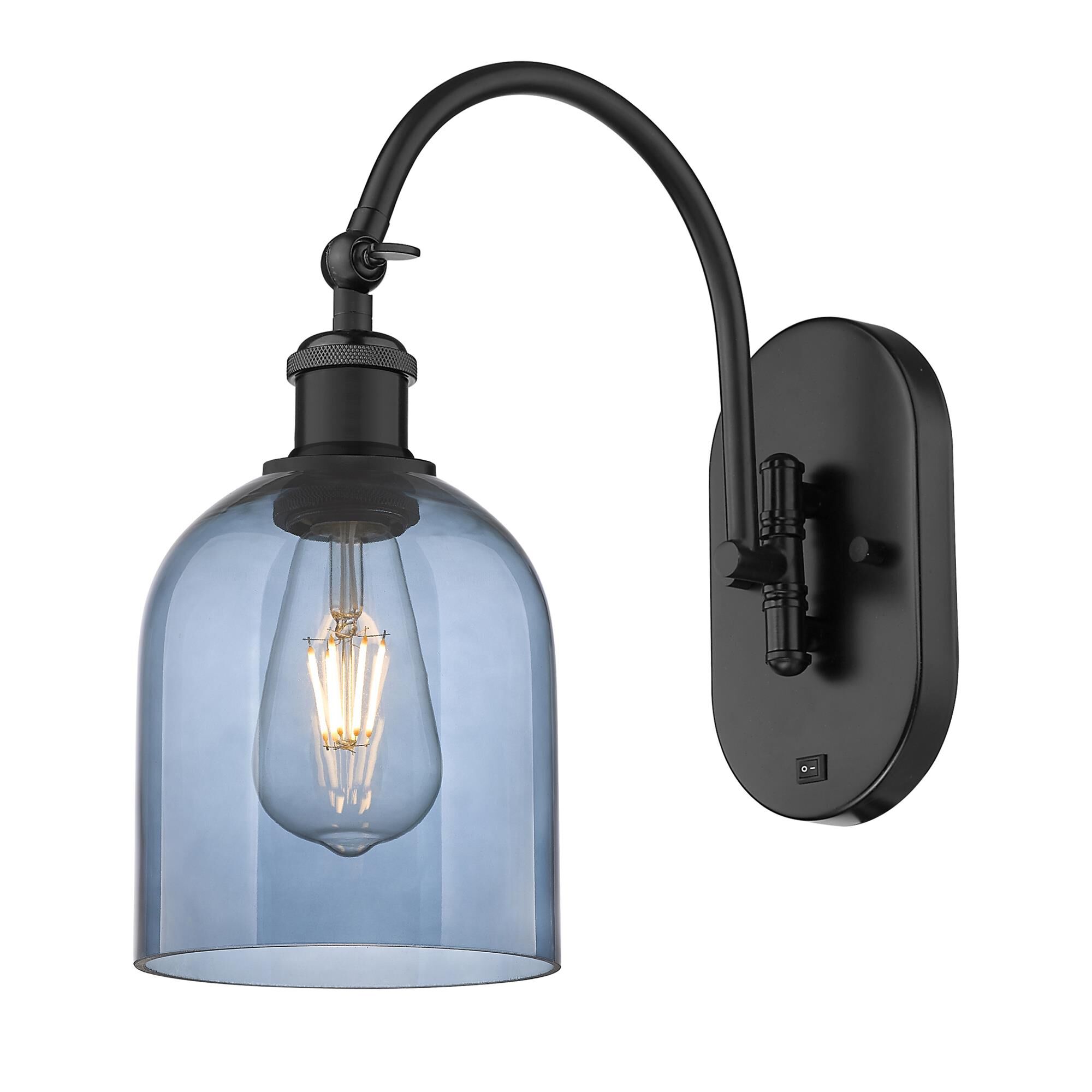 Shown in Matte Black finish and Princess Blue glass