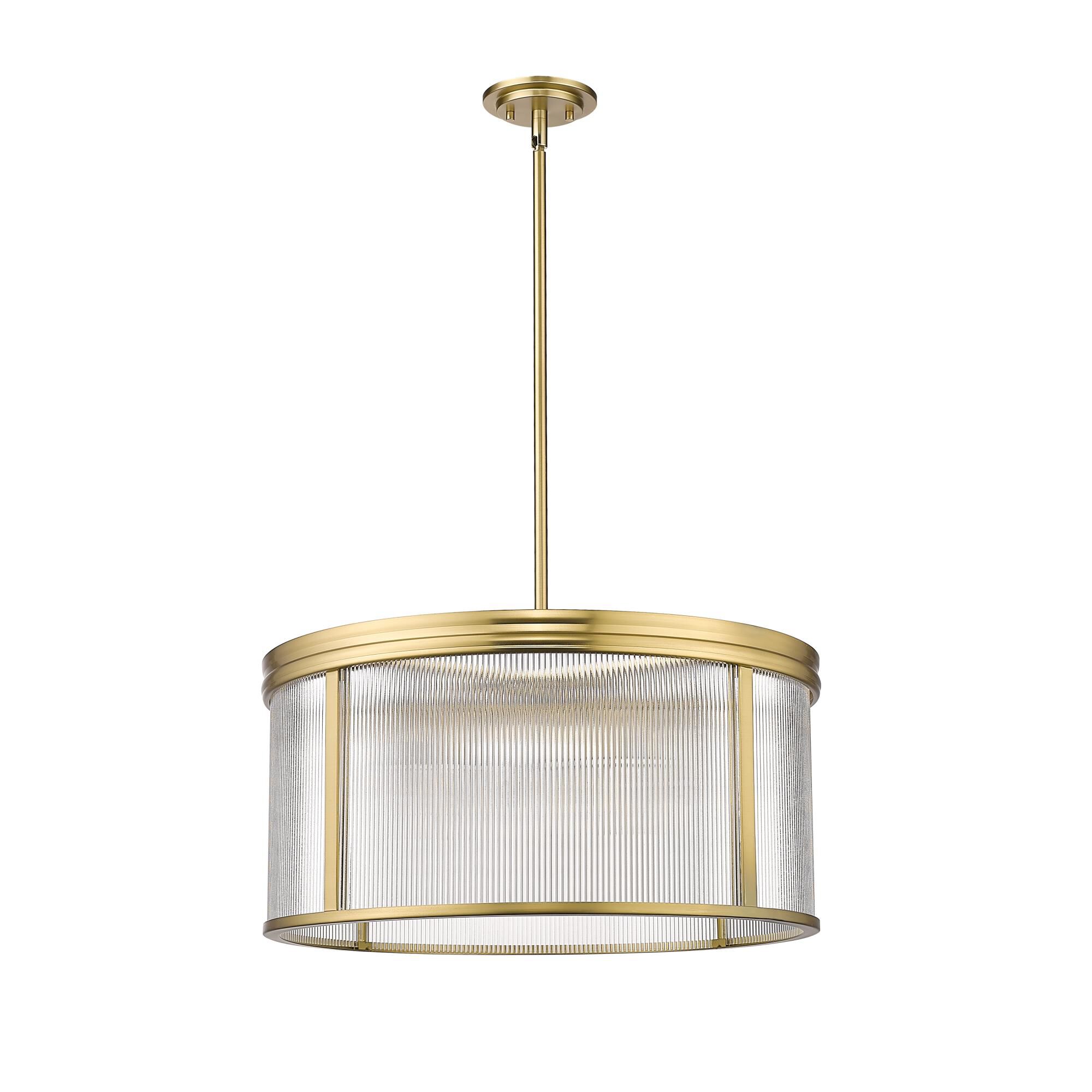 Shown in Modern Gold finish and Clear Ribbed glass