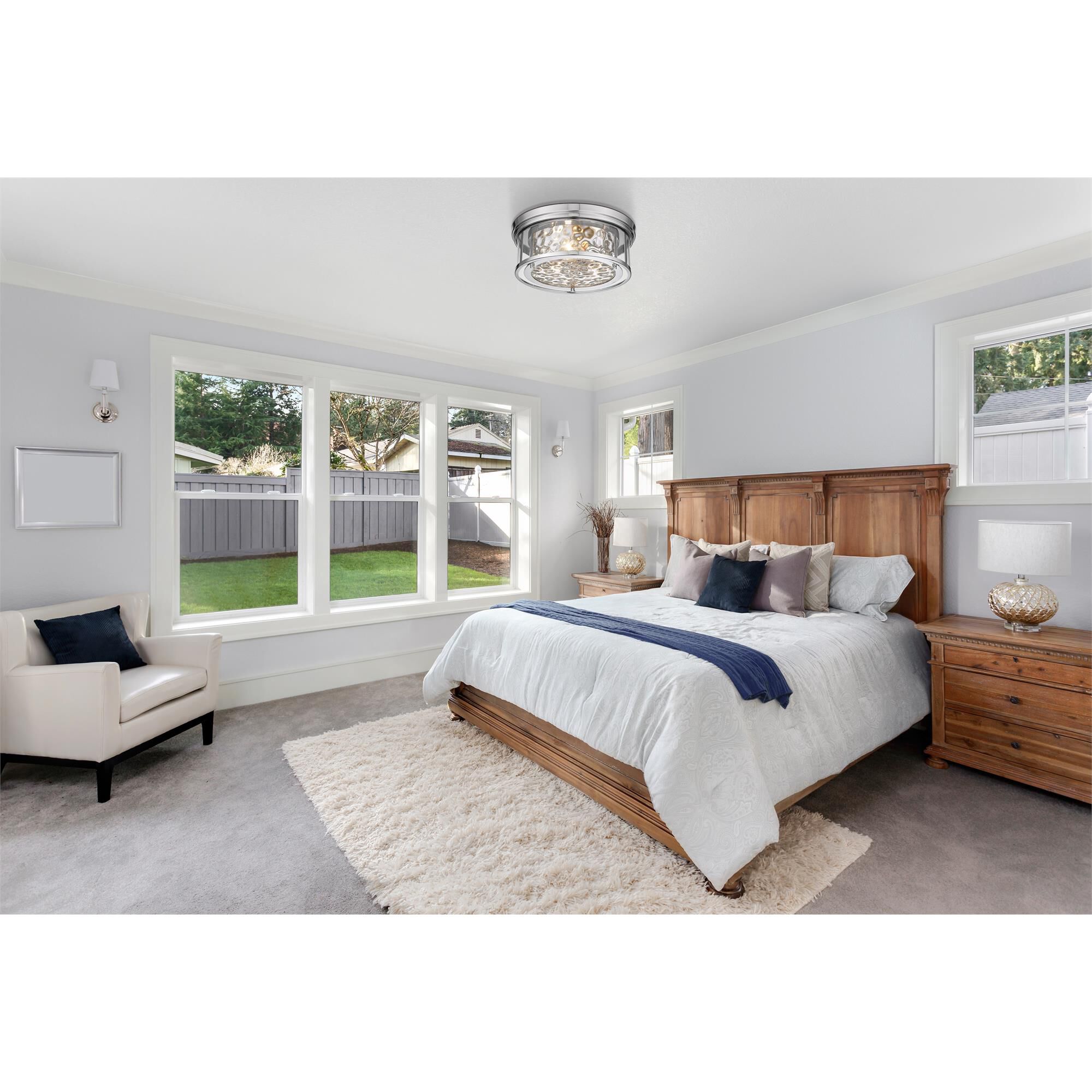 Shown in Polished Nickel finish and Inner Clear Water and Outer Clear glass and No Shade shade