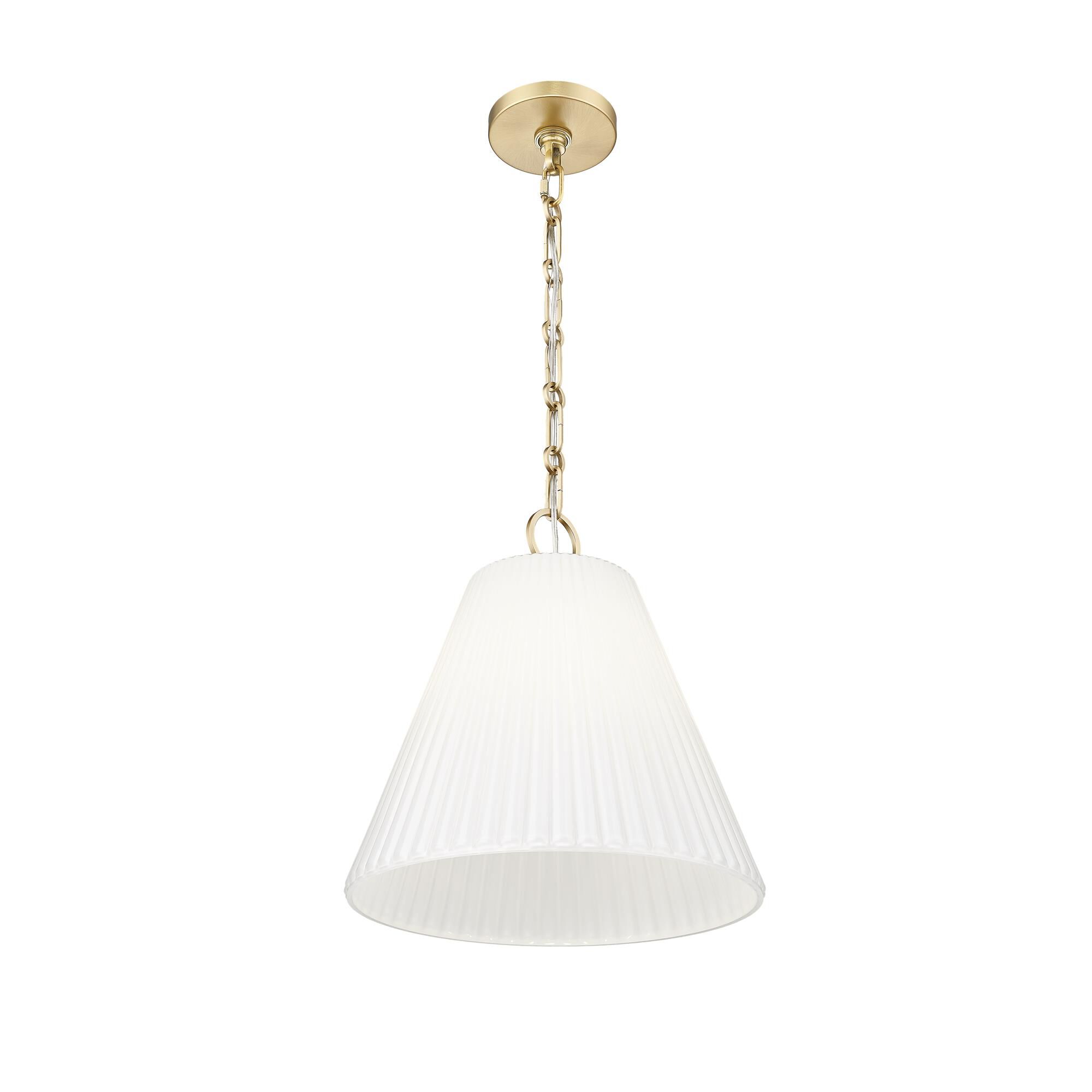 Shown in Modern Gold finish and White glass and White shade