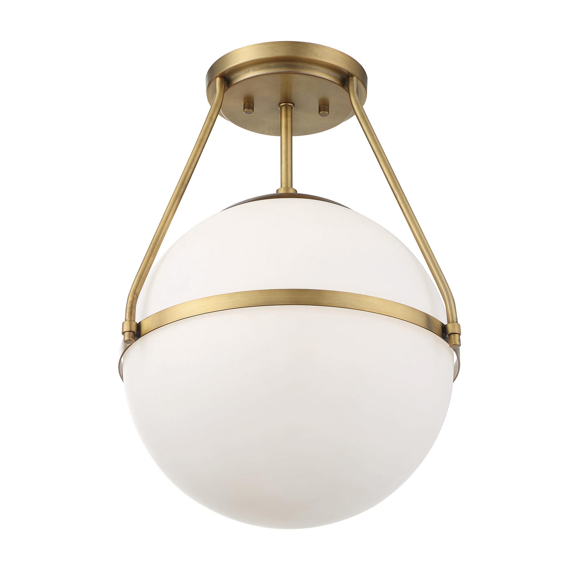 Shown in Natural Brass finish and White Opal glass