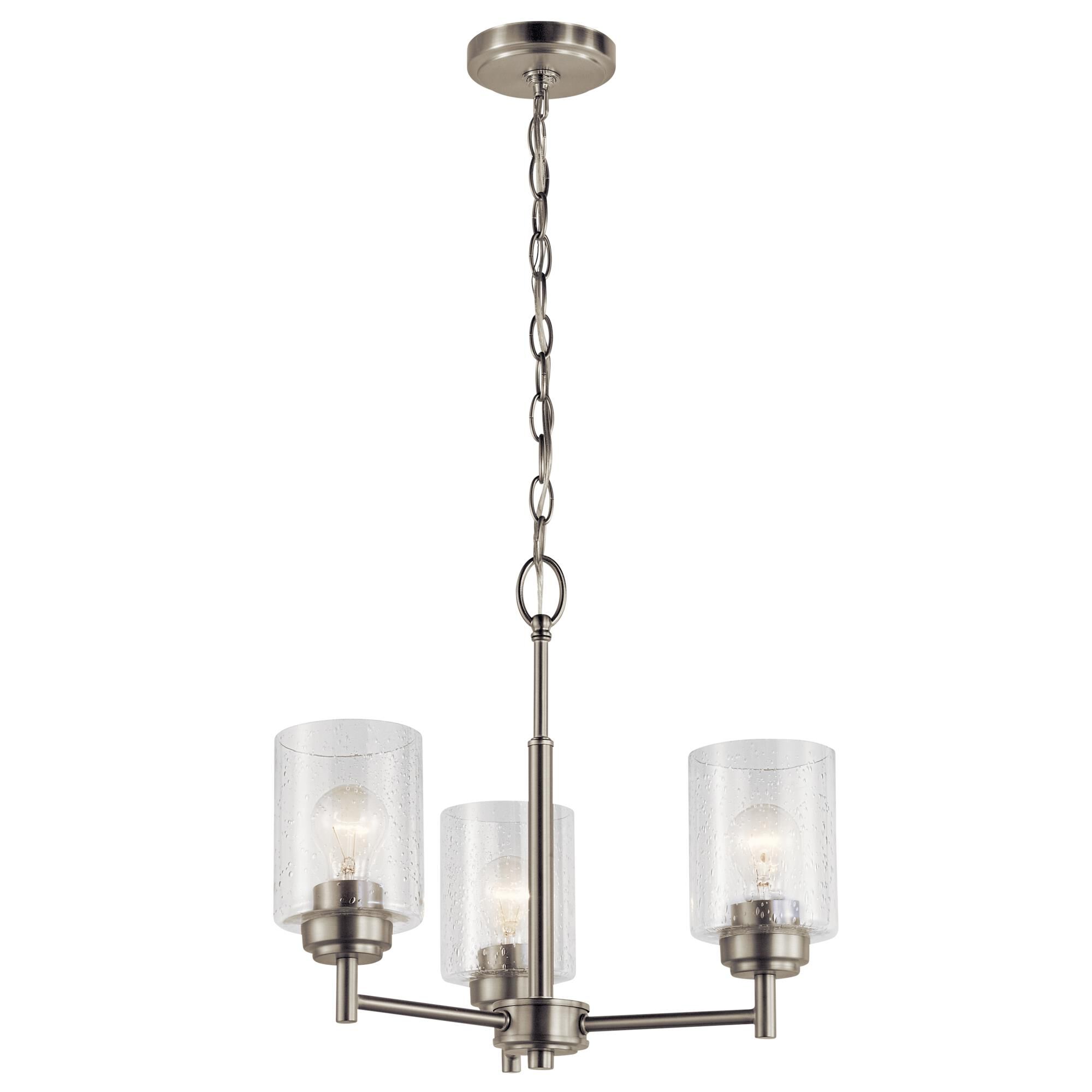Shown in Brushed Nickel finish and Clear Seeded glass